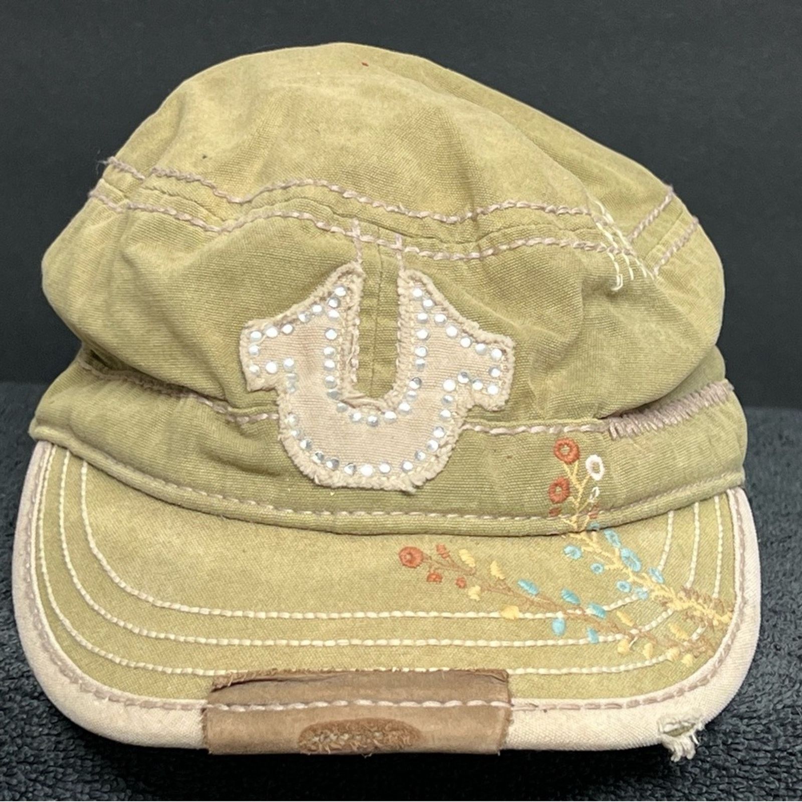 True Religion Women's Olive Green Adjustable Leather Hat