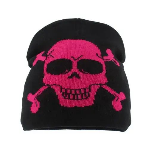 Japanese Brand Acrylic Knited Pink Skull Beanies Hat Unisex Size ONE SIZE - 3 Thumbnail