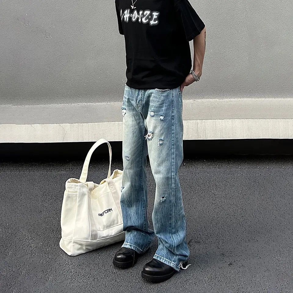 Ripped Jeans for Men Street Slim Blue