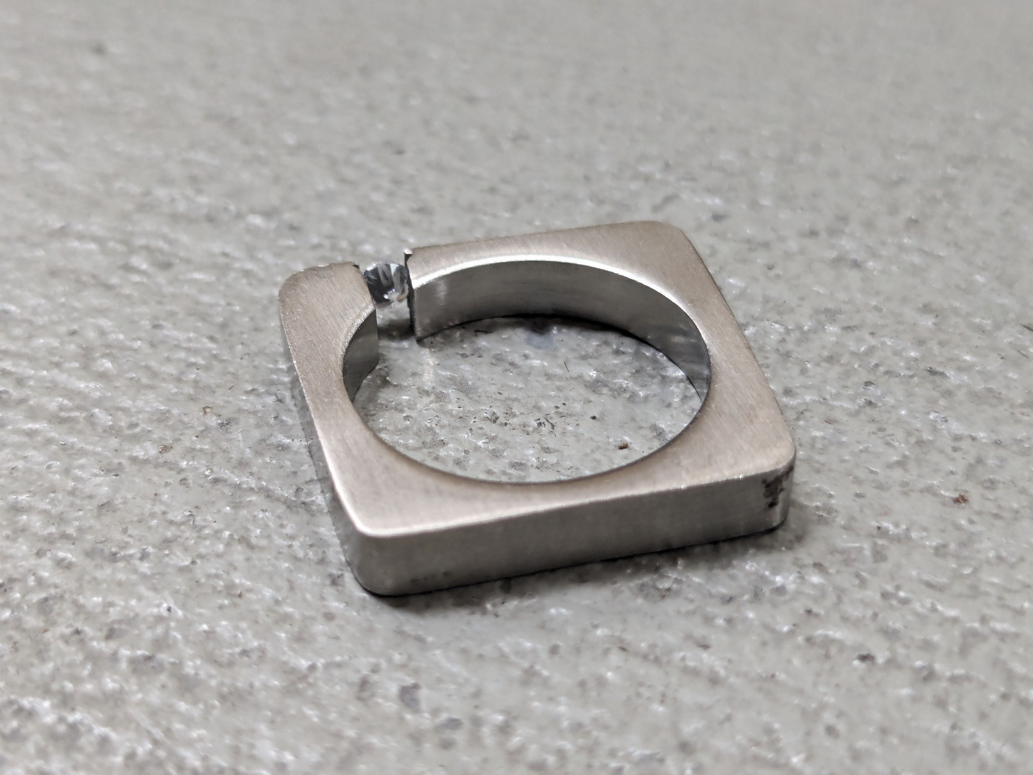 Vintage Vintage Stainless Steel Ring CZ Square Modern Abstract Size ONE SIZE - 7 Thumbnail
