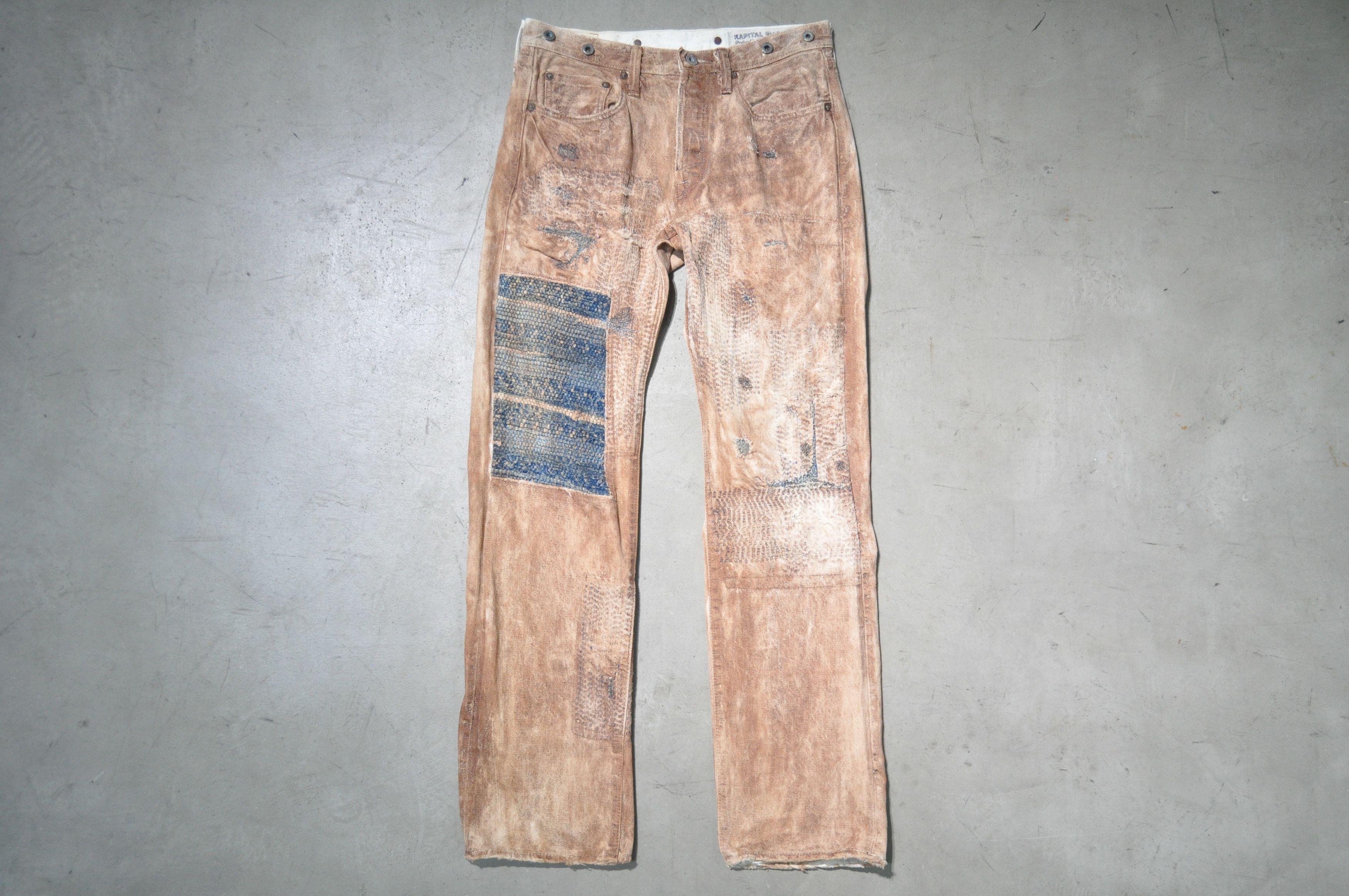 image of Kapital x Kapital Kountry - Cinch-Back Boro Denim Jean in Brown, Men's (Size 30)