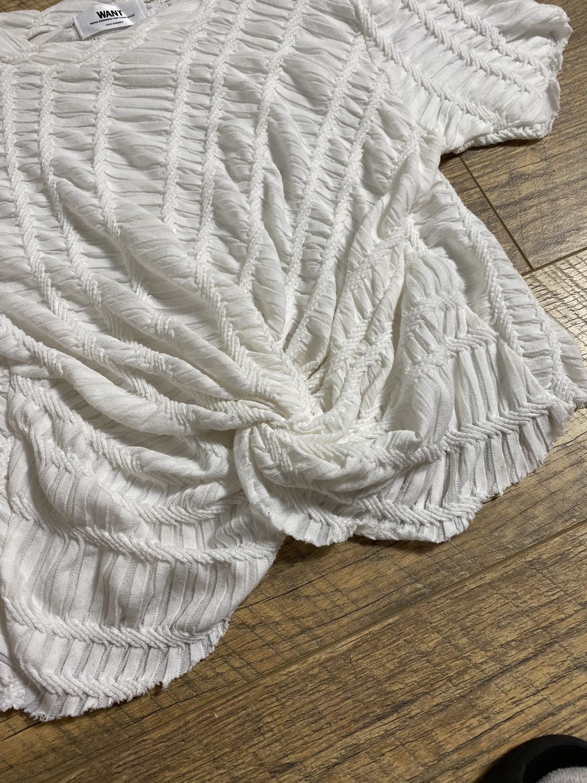 Vintage White Textured Knit Crop Top T-shirt Size US XL / EU 56 / 4 - 4 Thumbnail