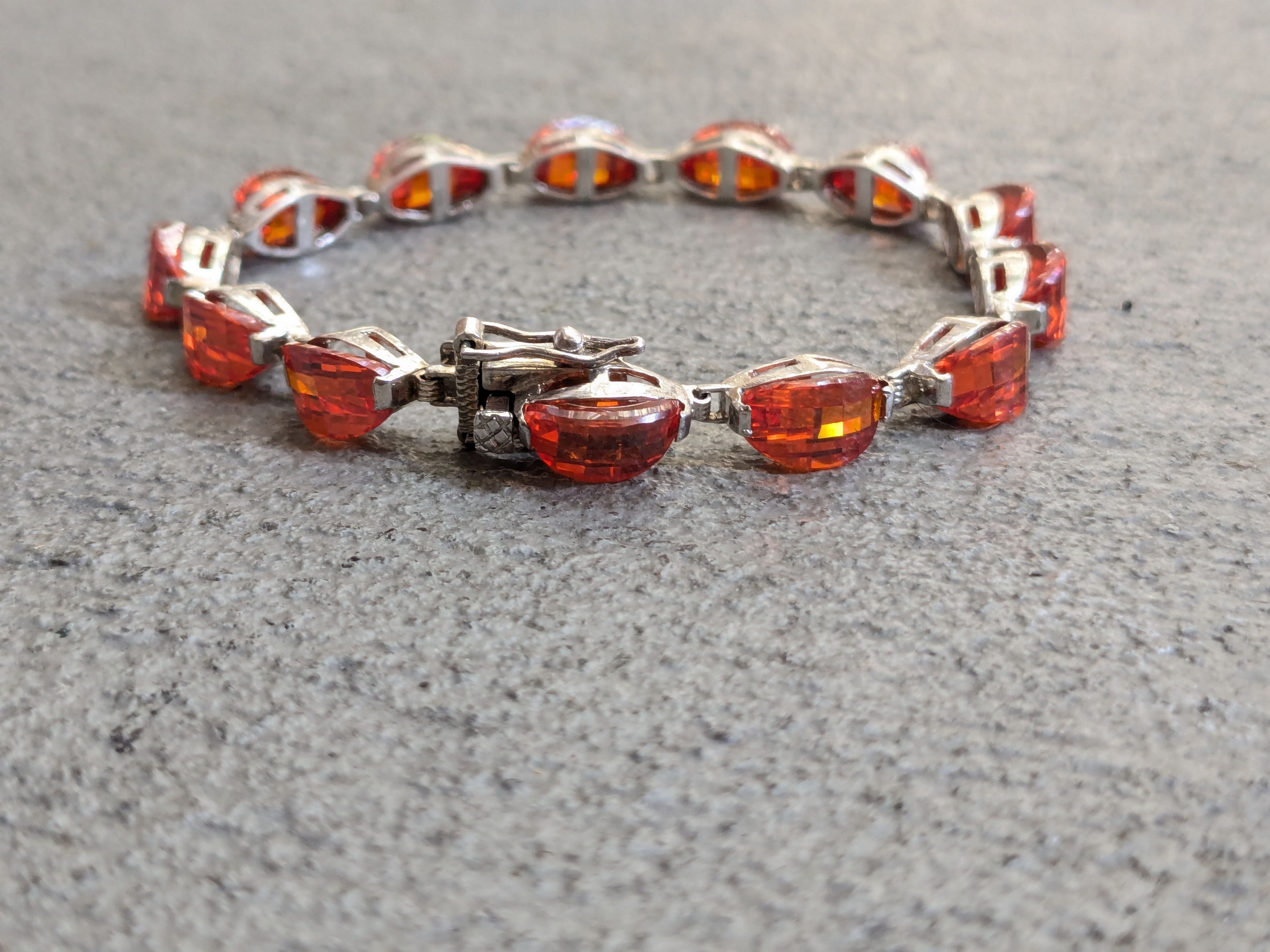 Other Sterling Silver Tennis Bracelet Orange Glass 7.25 Size ONE SIZE - 3 Thumbnail