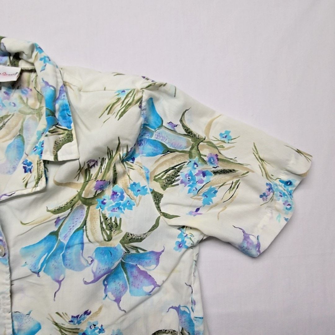 Vintage Vintage Bobbie Brooks Hawaiian Shirt Floral Print Blue L Size L / US 10 / IT 46 - 4 Thumbnail