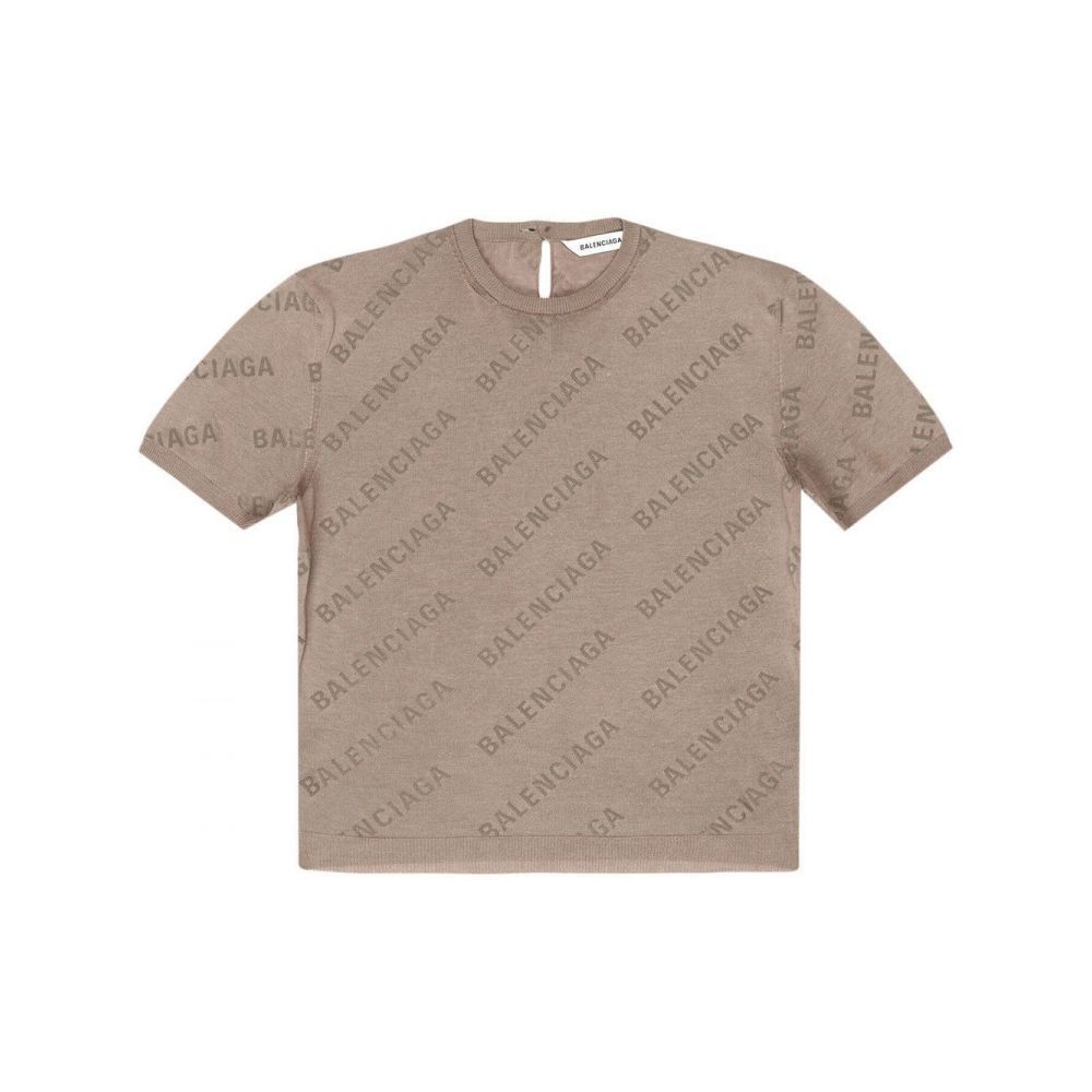 Balenciaga o1mt1gz0924 Mini Allover Logo Short Sleeve Crop Sweater Size US XL / EU 56 / 4 - 1 Thumbnail