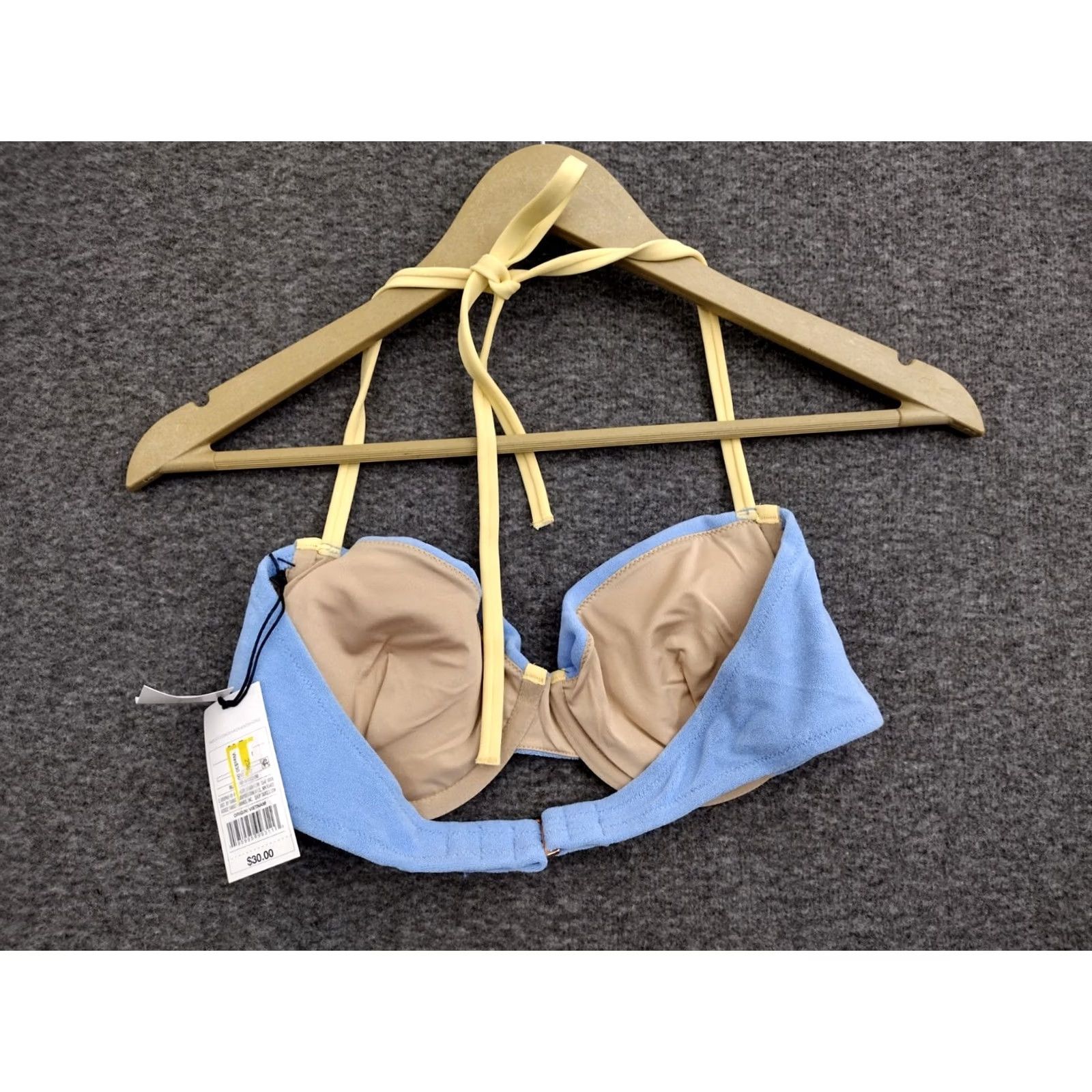 Vintage Shade & Shore Bikini Top Women's 36B Blue Underwire Contrast Band Adjustable Straps Removable Pads Nylon Spandex Beach Shirt? Size XS / US 0-2 / IT 36-38 - 2 Thumbnail