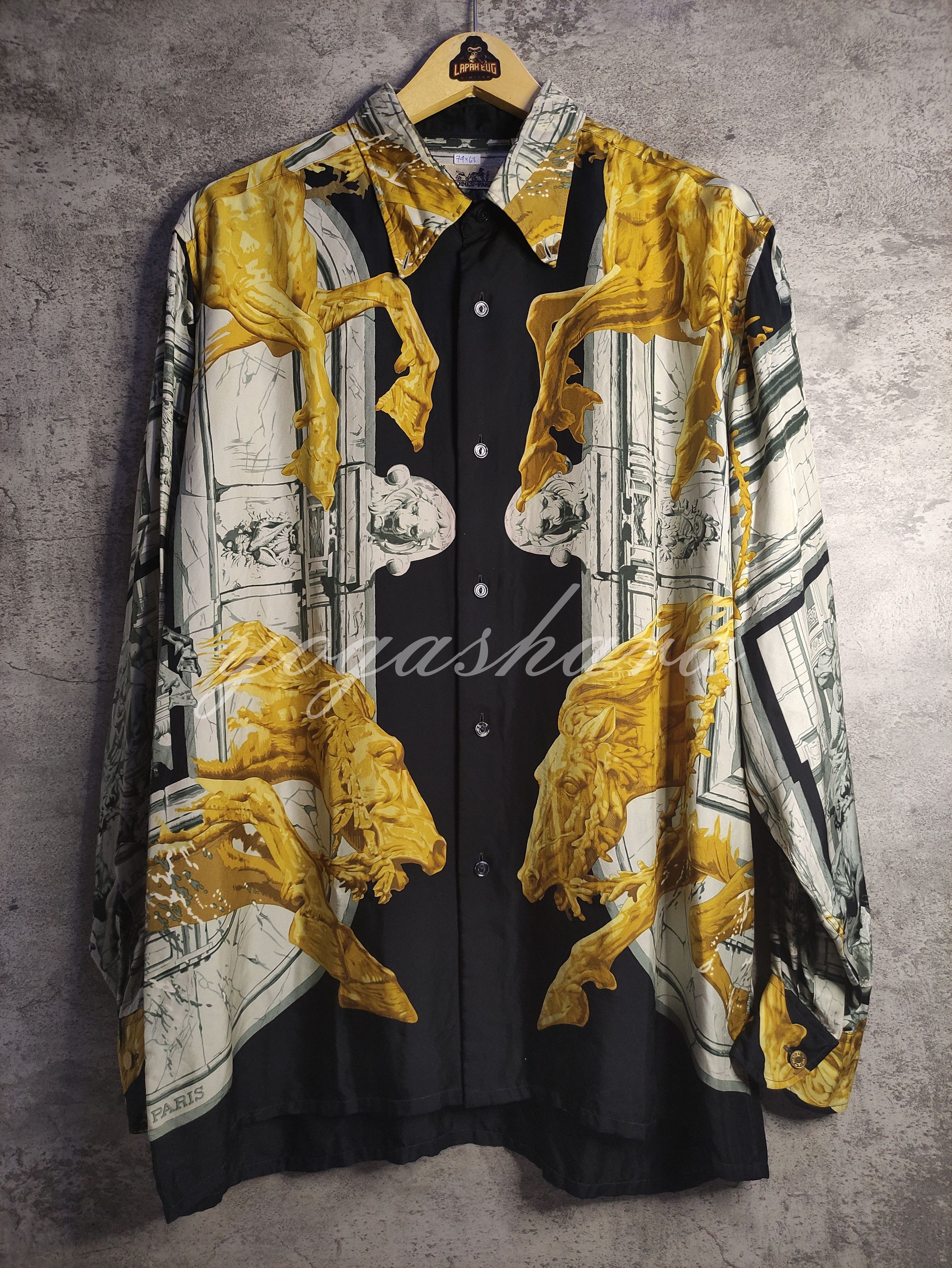 Hermes × Vintage Vintage Luxury - Hermes 'La Fontaine de Bartoldi' Silk Shirt Size US XL / EU 56 / 4 - 1 Thumbnail