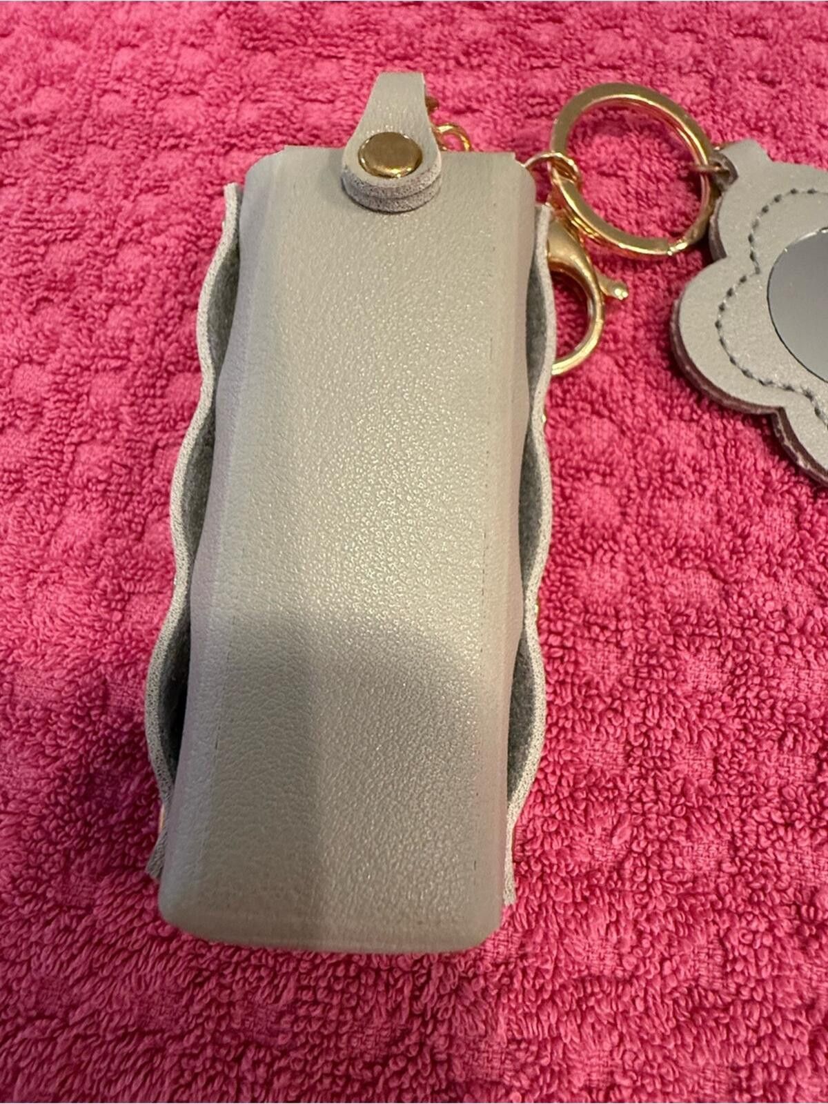 Other Faux leather gray lipstick keychain floral mirror travel Size ONE SIZE - 2 Thumbnail