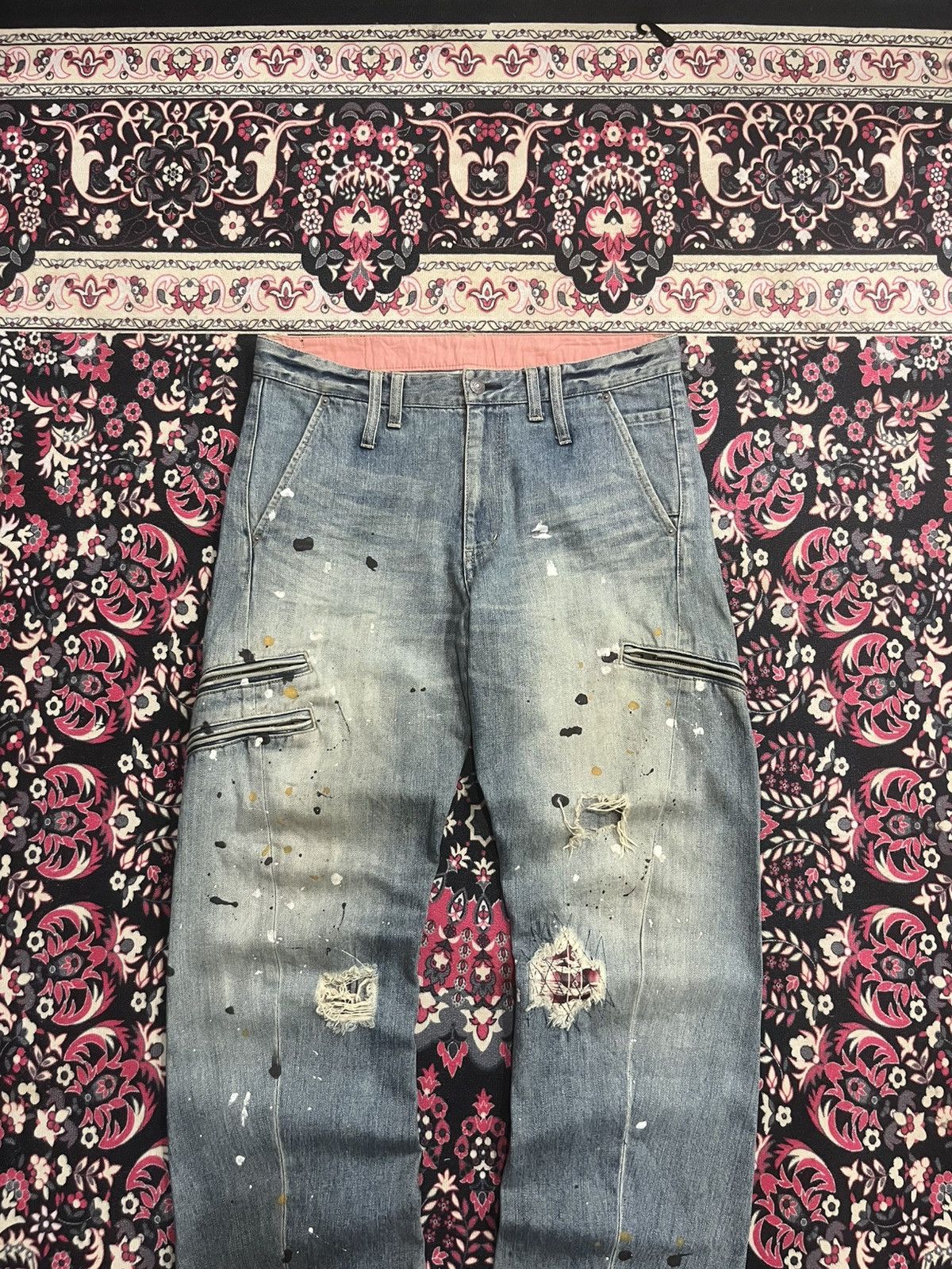 Le Grande Bleu (L.G.B.) Rattle Trap Paint Splattered Multizipper Distressed Jeans Size US 34 / EU 50 - 6 Thumbnail