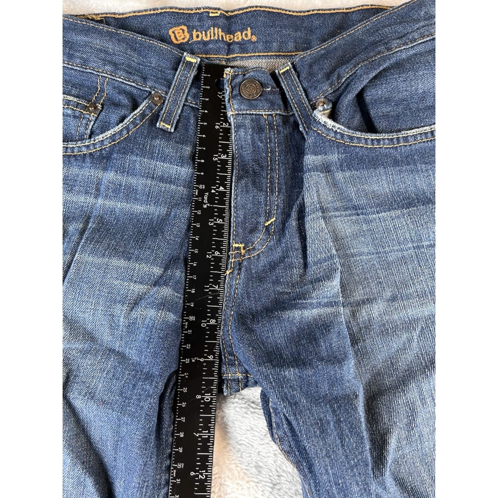 Denime Bullhead Jeans Mens Slim Boot Cut Denim 29x30 Blue 5-Pocket Logo Zipper Button Cowboy Pants Size US 29 - 6 Thumbnail