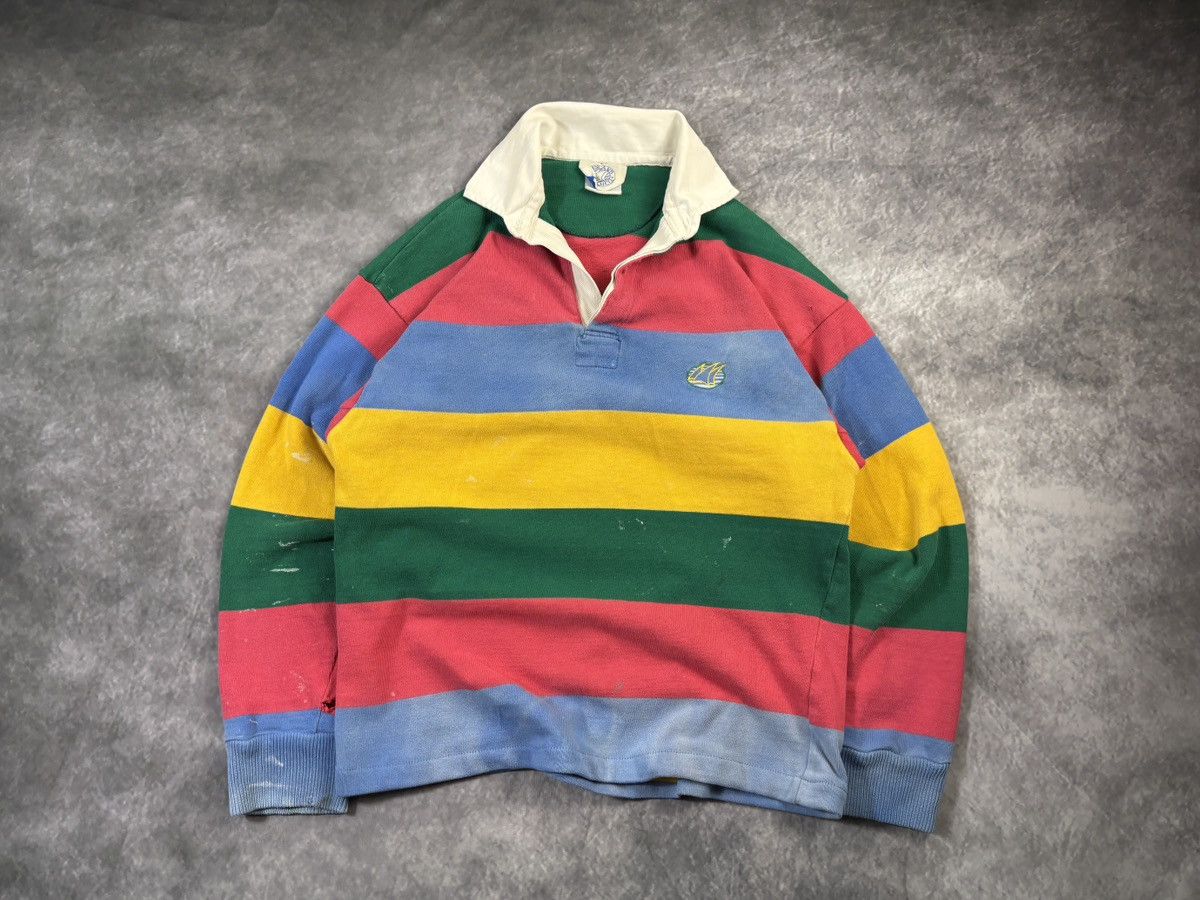 Vintage Vintage Rugby Polo Longsleeve Faded Cropped Striped 80s 90s Size US M / EU 48-50 / 2 - 23 Thumbnail