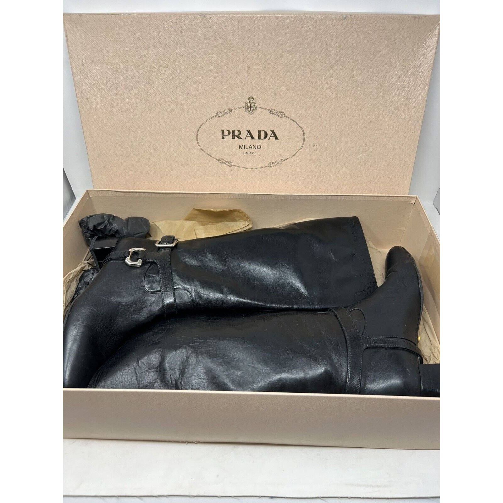 Prada PRADA CAVALIERE Black 2011 Knee High Harness SHOES BOOTS 39 Size US 8 / IT 38 - 2 Thumbnail