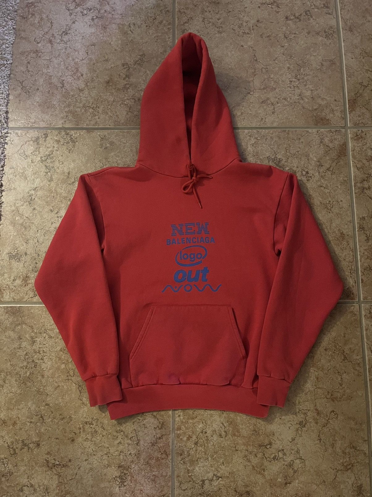 image of Fw17 Balenciaga New Logo Hoodie in Red, Men's (Size XS)