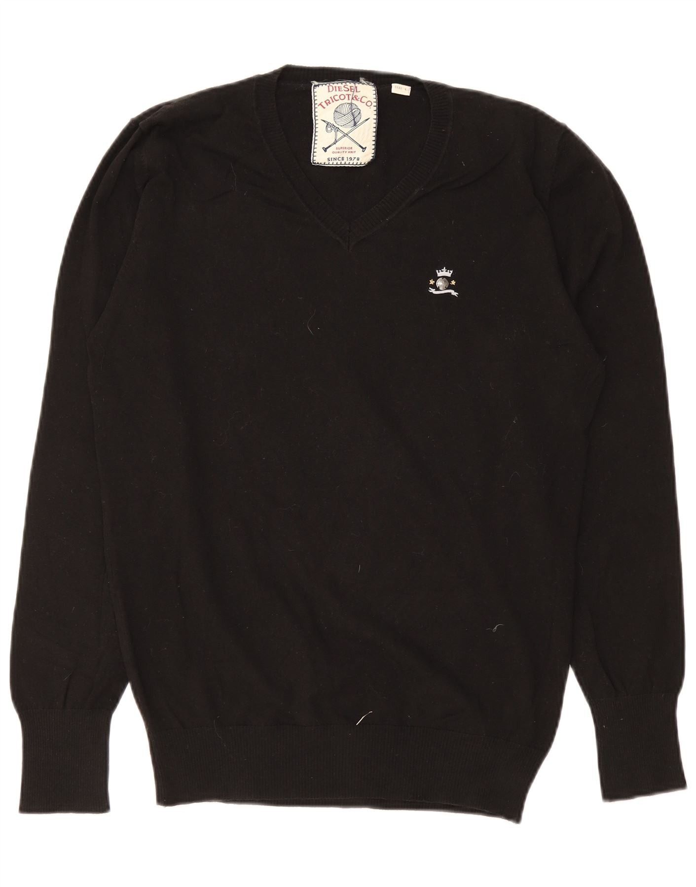 Diesel Mens V-Neck Jumper Sweater Large Black Cotton Size US M / EU 48-50 / 2 - 1 Thumbnail