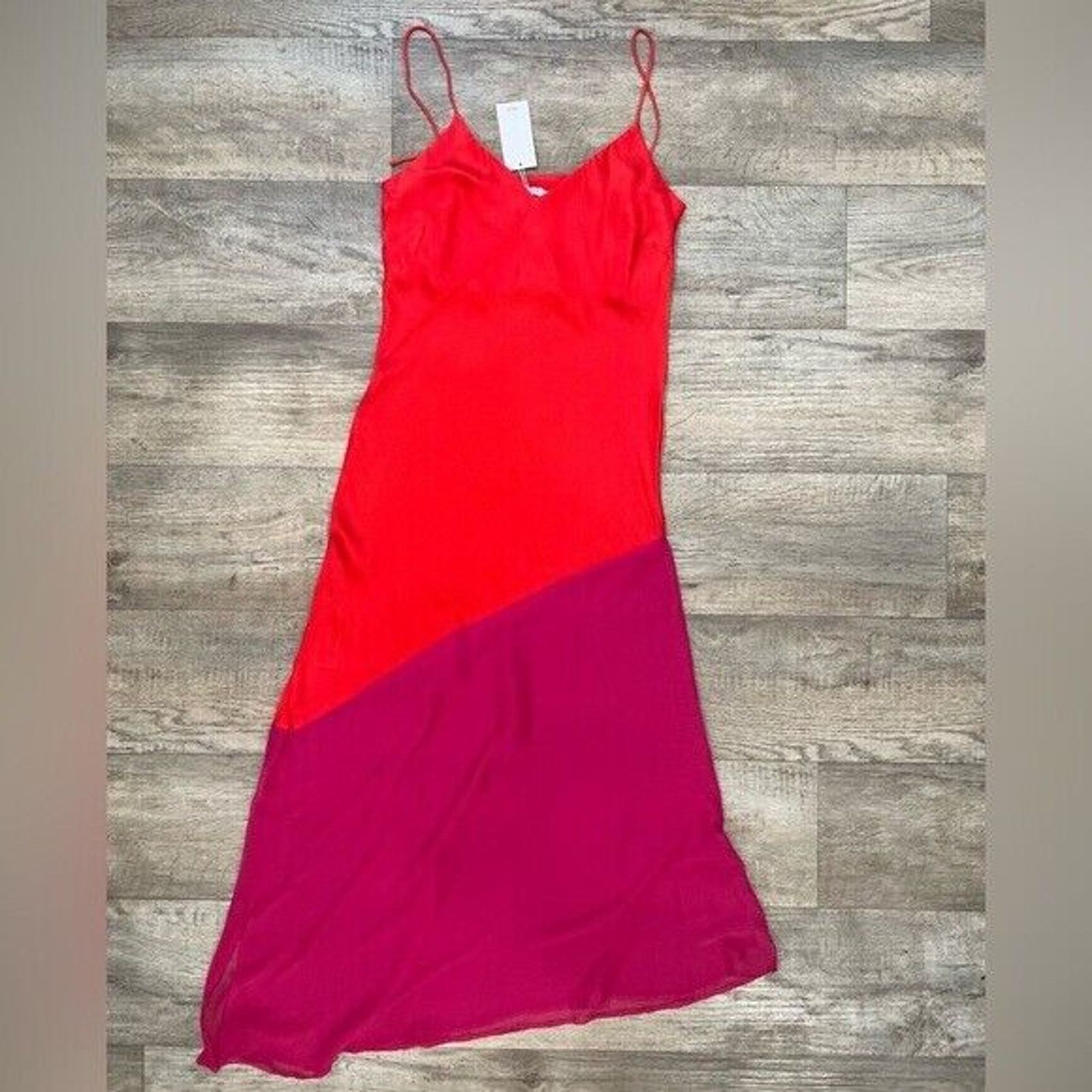 Mango Mango Red Pink Colorblock Asymmetrical Maxi Dress NWT Size S / US 4 / IT 40 - 22 Thumbnail