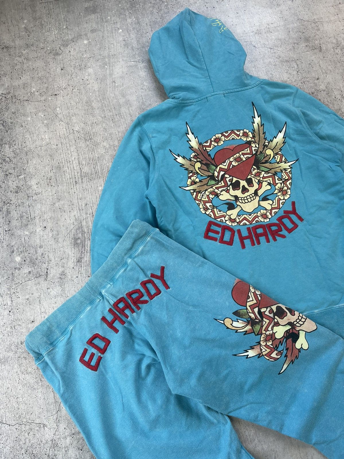 Ed Hardy × Vintage Vintage Y2k Ed Hardy Suit(Pants+Zip Sweatshirt) Skull ☠️ 90’s Size XL / US 12-14 / IT 48-50 - 3 Thumbnail