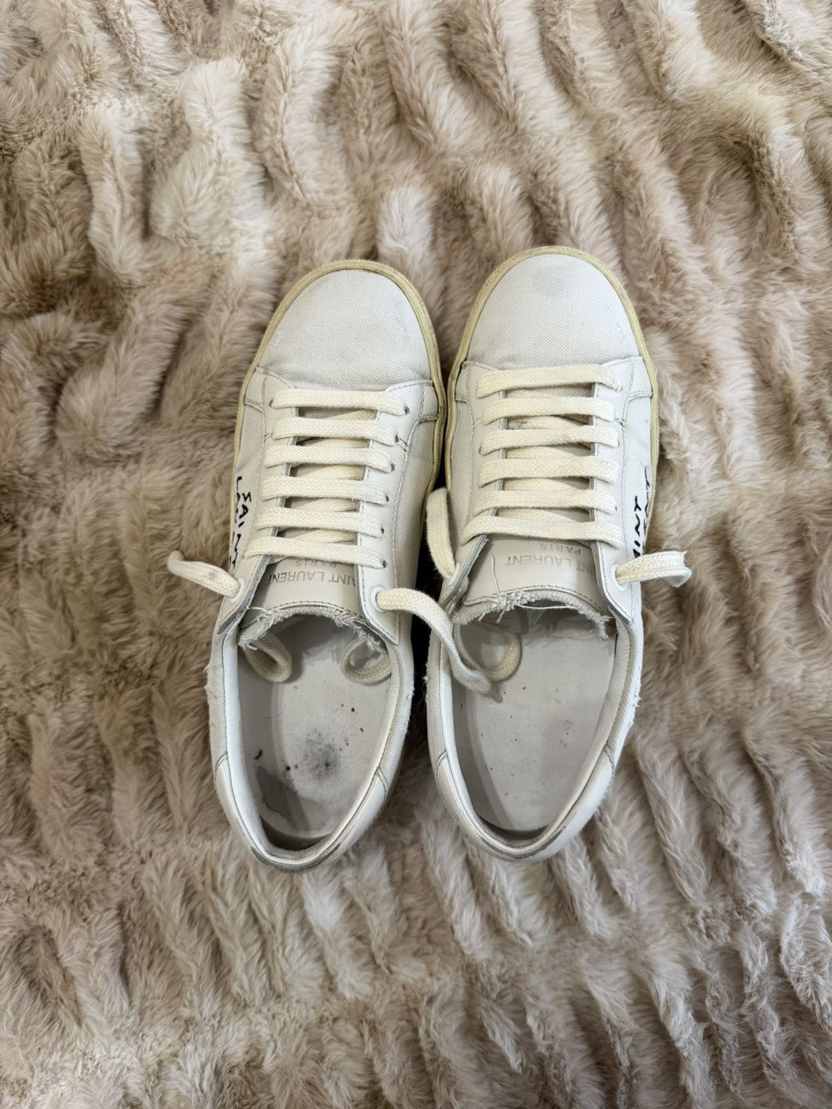 Saint Laurent Paris Saint Laurent Paris Distressed White Low-Top Sneakers Size US 6 / IT 36 - 6 Thumbnail