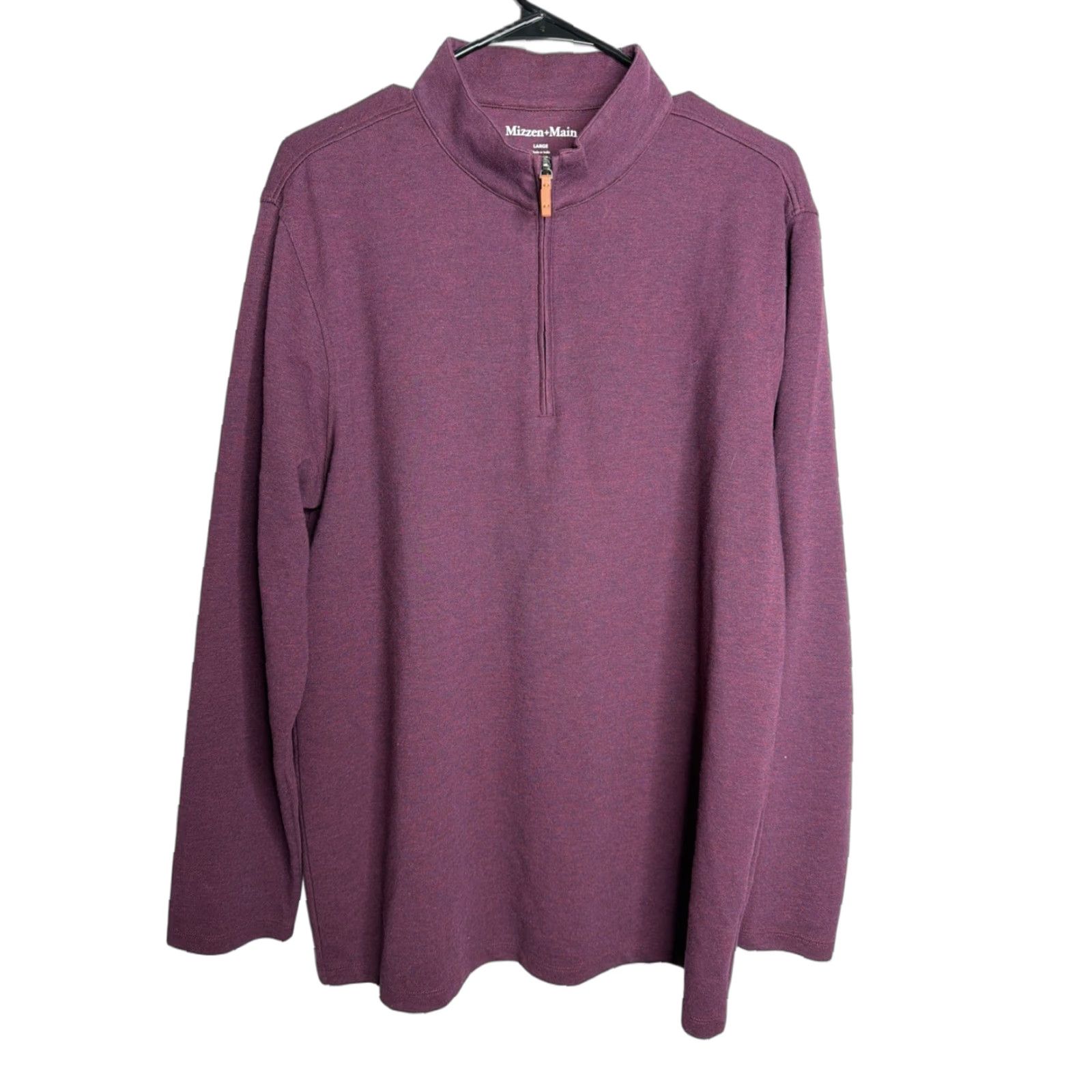 Mizzen+Main Mizzen Main Sweater 1/4 Zip Pullover Long Sleeve Mens Large Burgundy Purple Solid Mock Neck Cotton Blend EUC Size US L / EU 52-54 / 3 - 1 Thumbnail