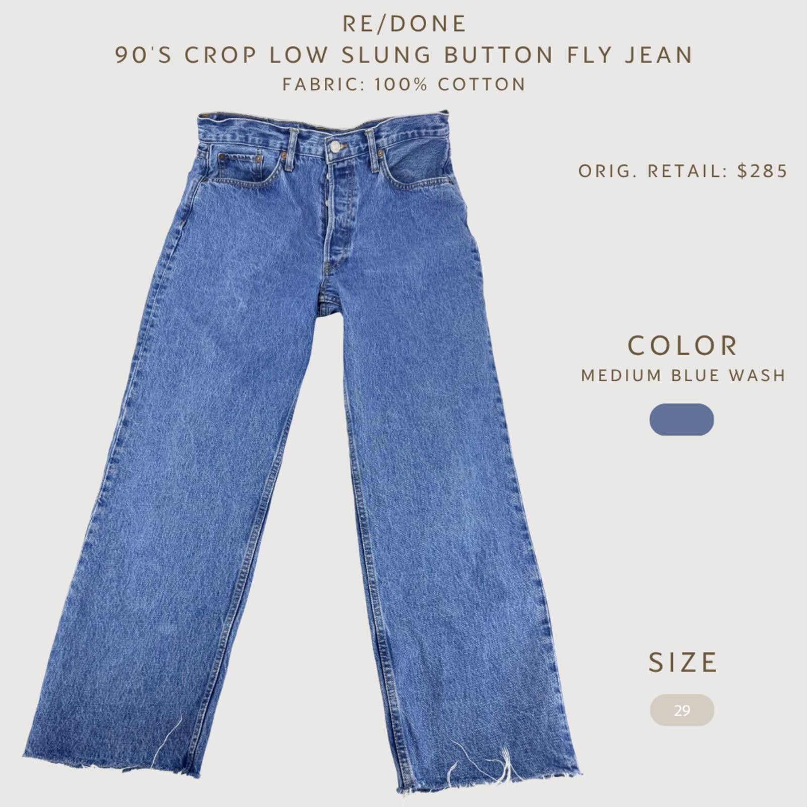 RE/DONE RE/DONE 90s Crop Low Slung Button Fly Jeans 29 Size 29" - 2 Thumbnail