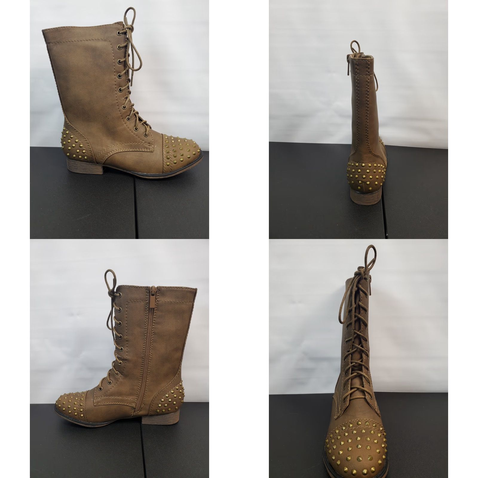 Vintage Rouge Combat Cowboy Boots Brown Studded Round Toe Lace Up Womens Size 8 Size US 8 / IT 38 - 9 Thumbnail
