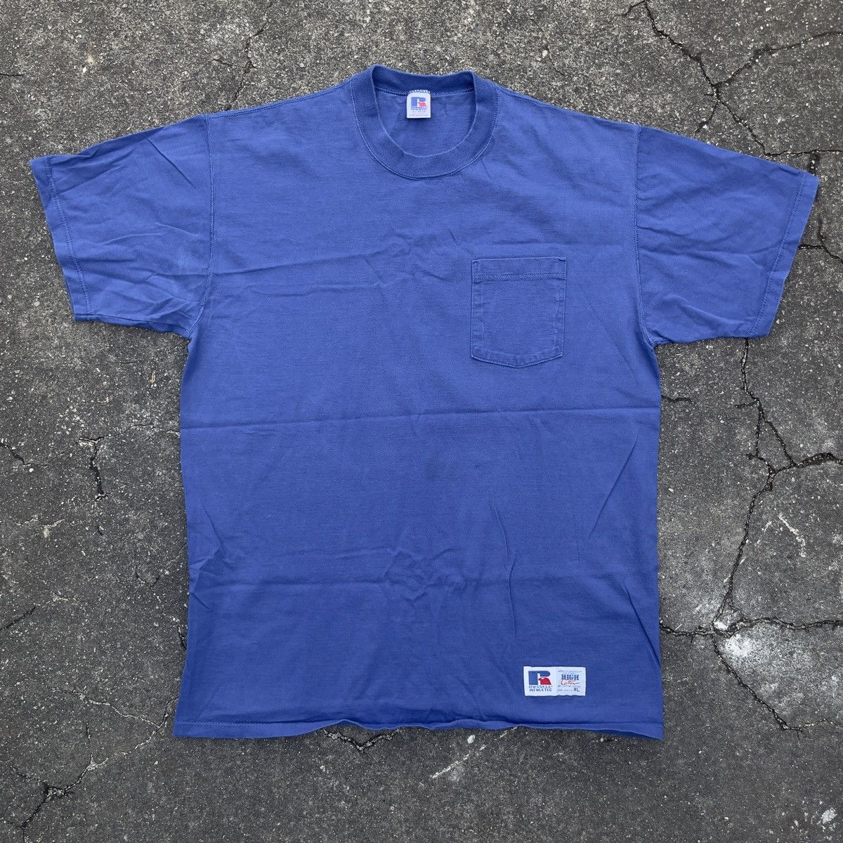 Russell Athletic × Vintage Vintage 90s Blank RUSSELL ATHLETIC Pro Cotton Pocket T Shirt Size US XL / EU 56 / 4 - 1 Thumbnail