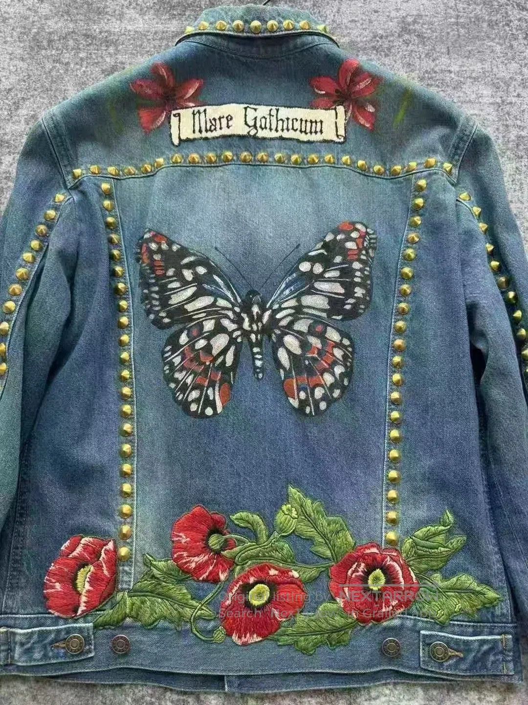 Gucci Gucci Rivet Butterfly Floral Embroidery Denim Jacket. Size US M / EU 48-50 / 2 - 4 Thumbnail