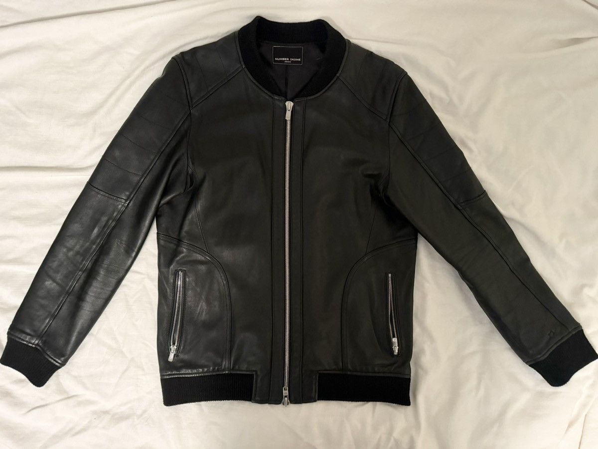 image of Number N Ine Number Nine Denim Leather Bomber Jacket in Black, Men's (Size Large)
