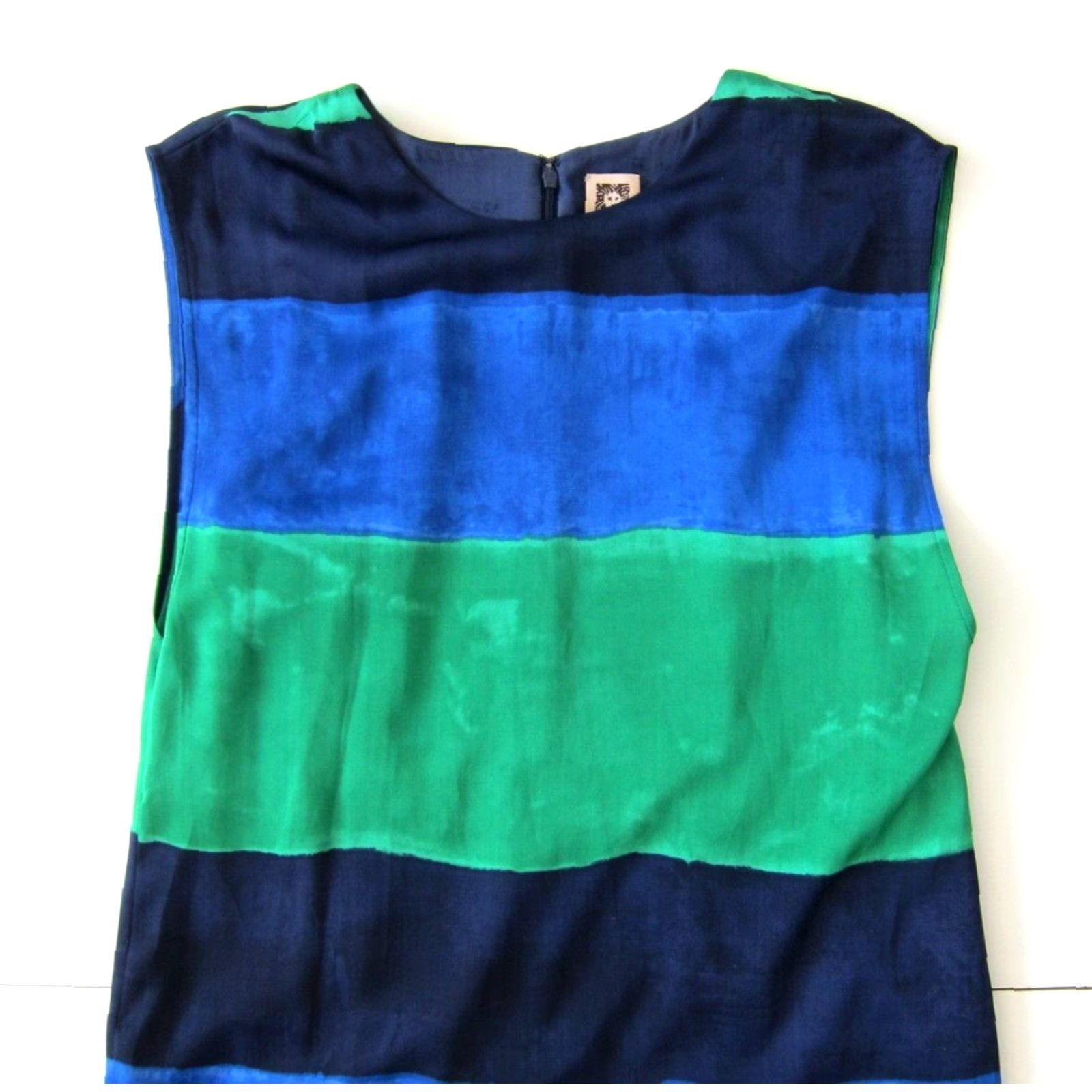Anne Klein Anne Klein Green Blue Tie Dye Stripe Silky Sleeveless Tunic Sheath Shift Dress 6 Size M / US 6-8 / IT 42-44 - 6 Thumbnail