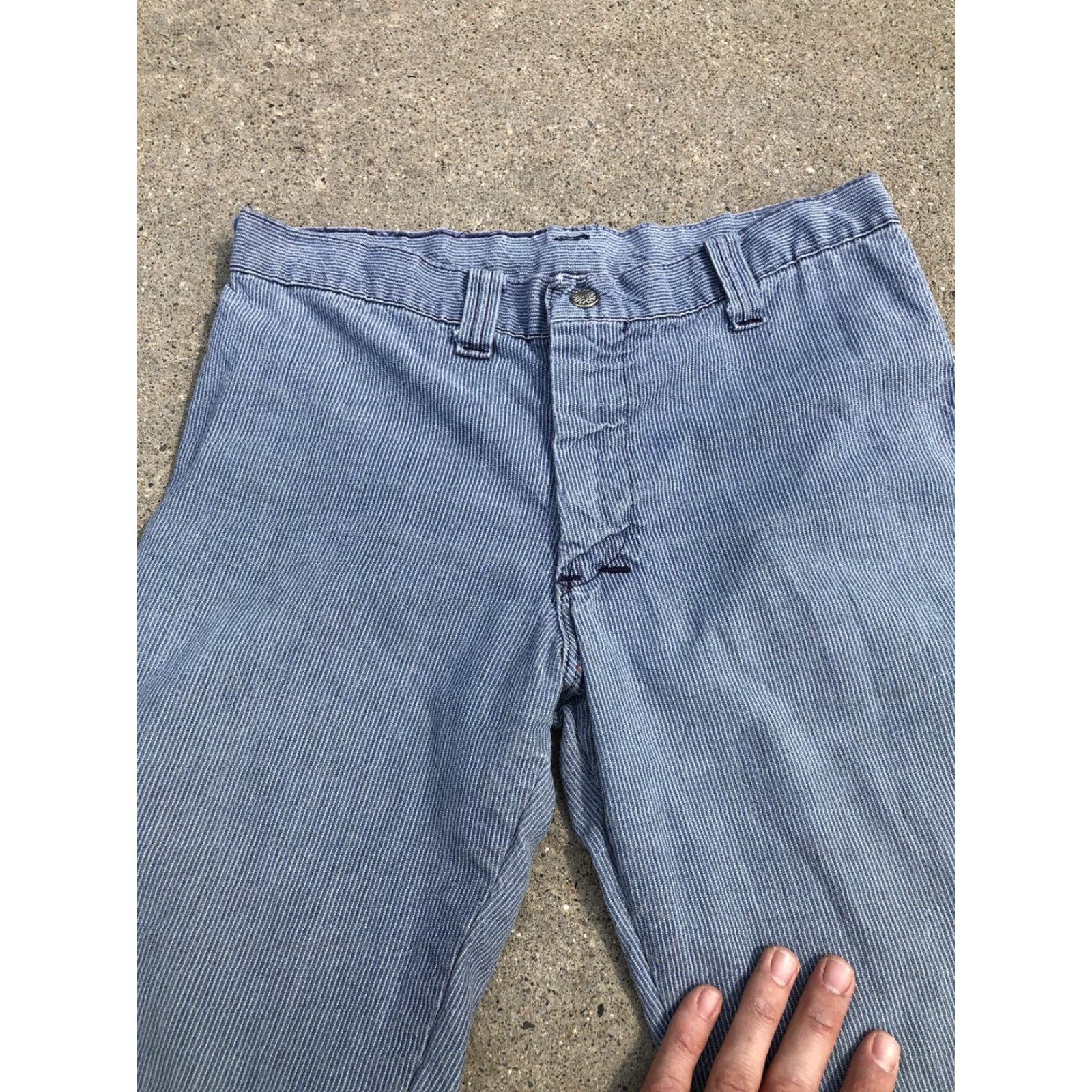 Bell VINTAGE Denim Bell Bottom Jeans W29 L31 Pincheck Stripe 60s Handmade Unbranded Unisex Adults Size 29" - 2 Thumbnail