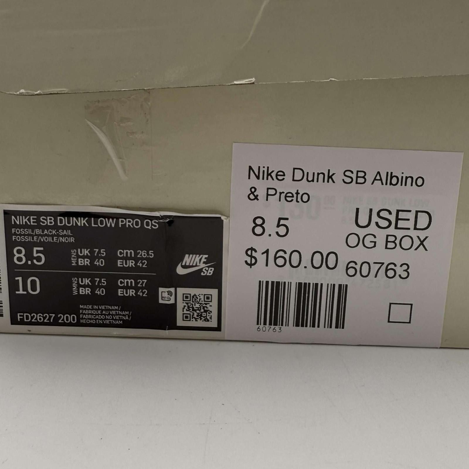 Nike Nike SB Dunk Low Pro QS Fossil Black Sail 8.5 Used Size US 8.5 / EU 41-42 - 8 Thumbnail