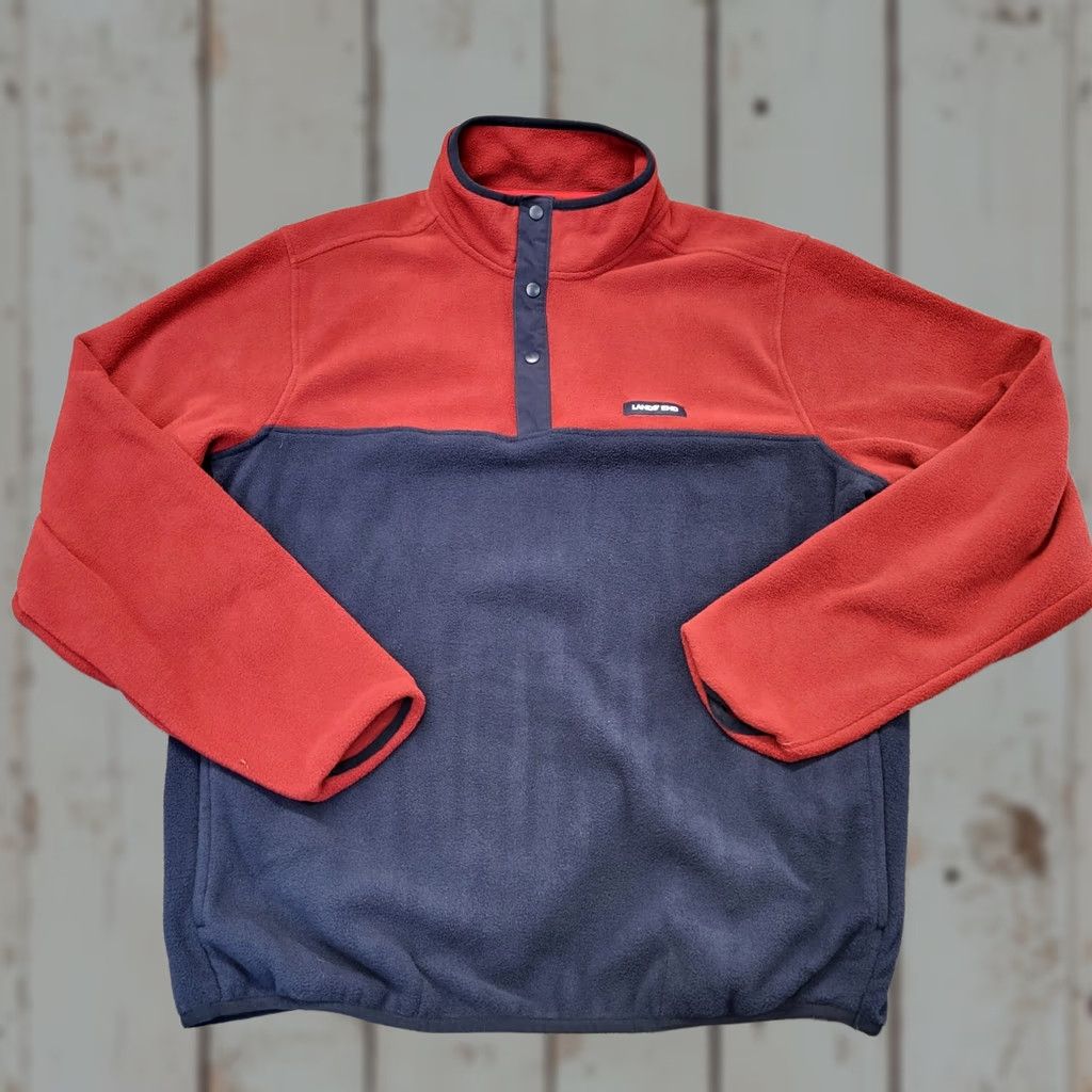 Lands' End Lands' End Sweater Mens Large Red Blue Snap Fleece Casual Outdoor Pocket Pullover Shirt Size US L / EU 52-54 / 3 - 1 Thumbnail