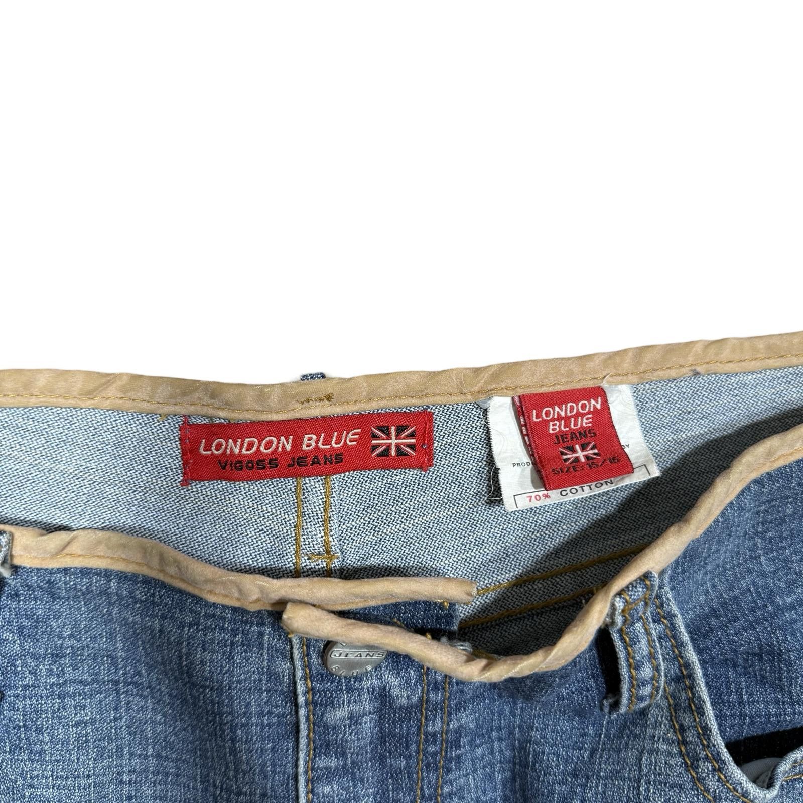 Designer London Blue Low Waist Viggos Jeans with Fringe Detailing Size 38" / US 16 / IT 52 - 4 Thumbnail