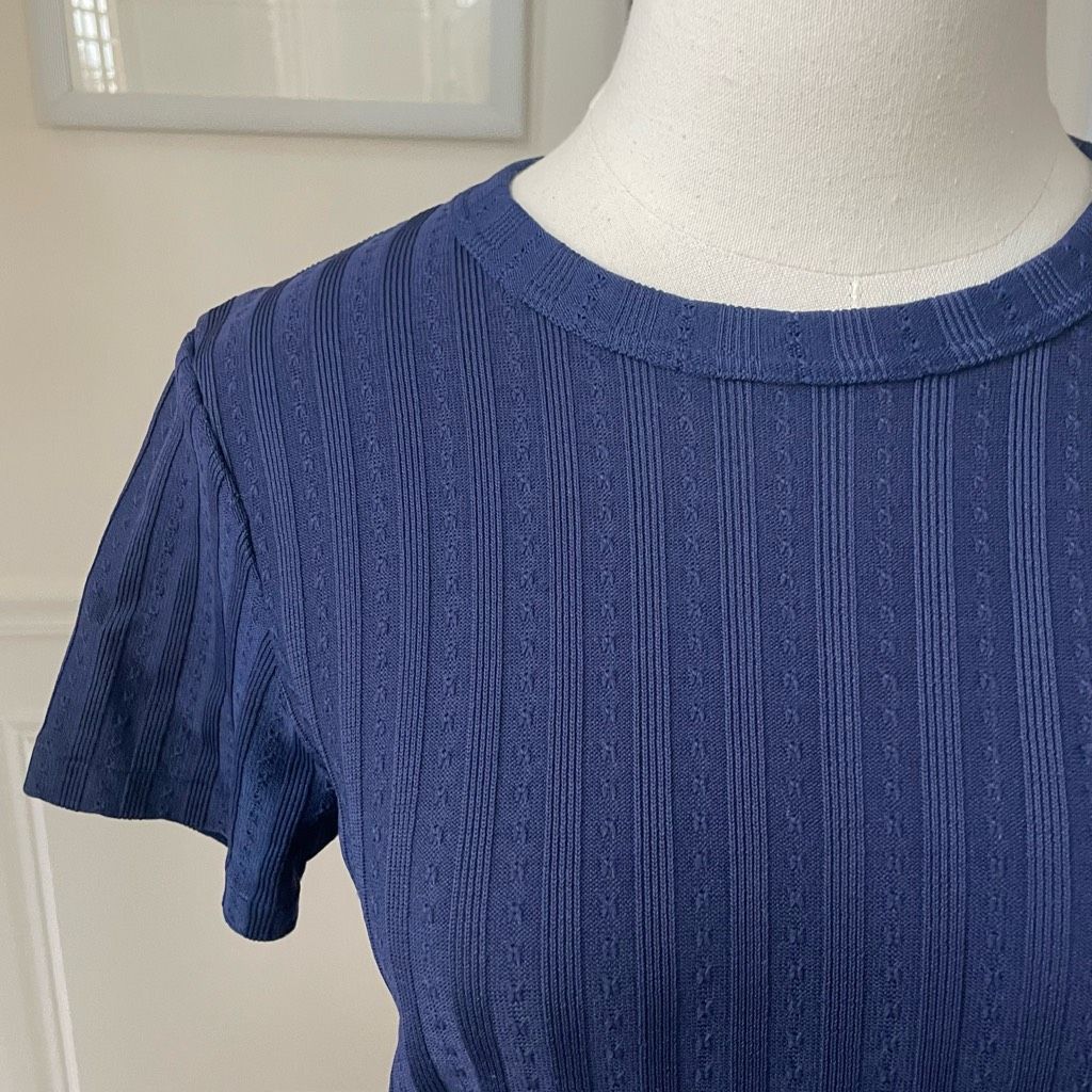 Vintage Vintage 2pc Vintage 70s A-Line Mini Skort Navy Short Sleeve Size 22" - 2 Thumbnail