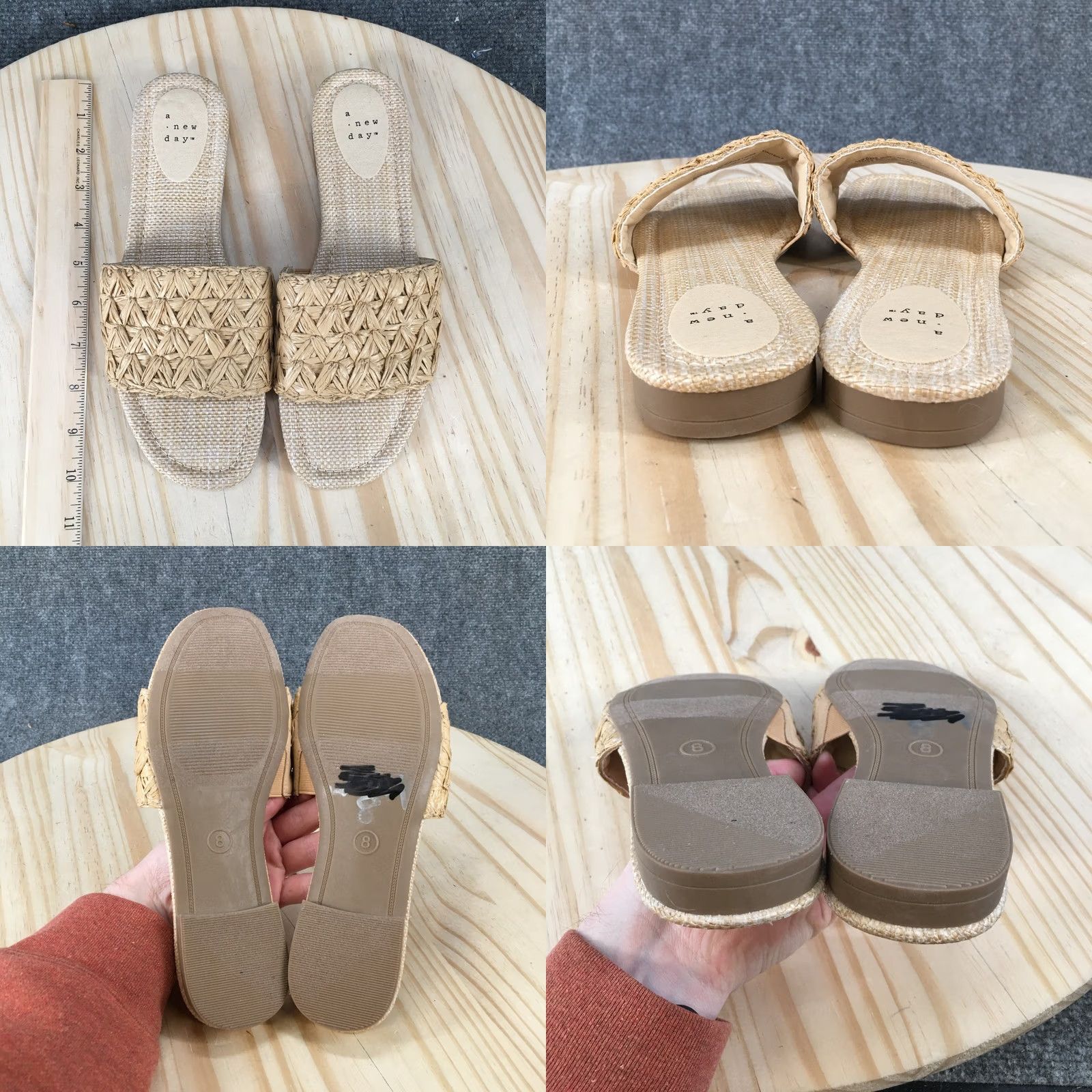 Vintage A New Day Sandals Womens 8 Ariella Woven Raffia Slip On Slide Flats Beige Casual Size US 8 / IT 38 - 8 Thumbnail