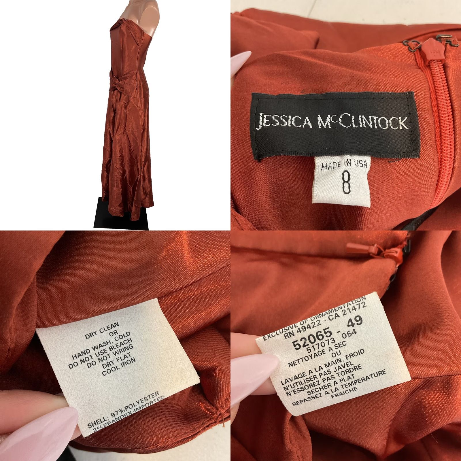 Jessica McClintock VINTAGE Jessica McClintock Dress Womens 8 copper Vtg 80s Strapless Satin Fit Flare Party Prom Size M / US 6-8 / IT 42-44 - 8 Thumbnail