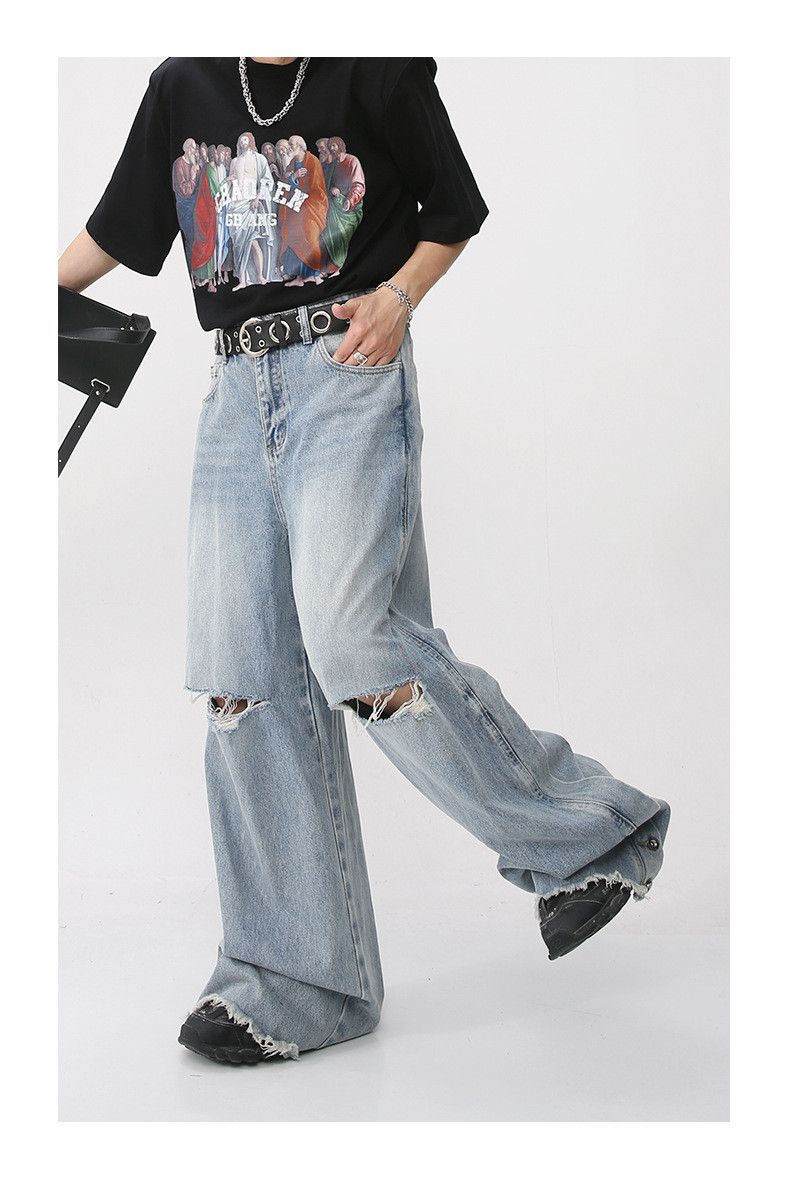 Japanese Brand × Jean Casual loose-fitting ripped denim trousers Size US 34 / EU 50 - 5 Thumbnail