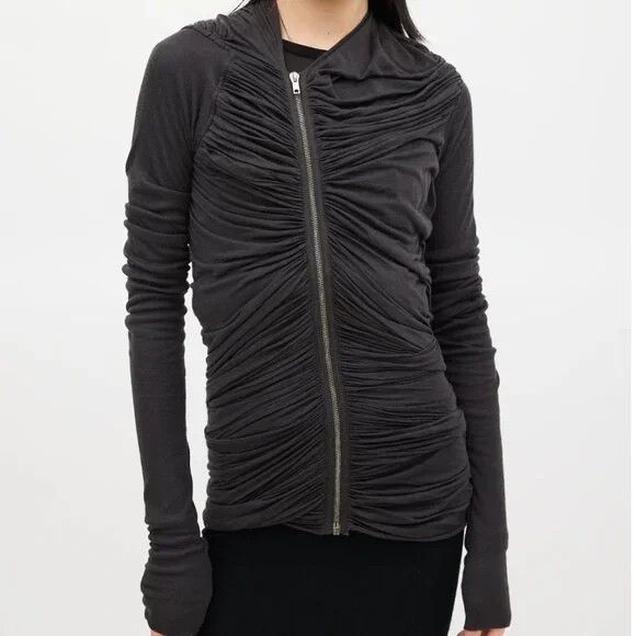 Rick Owens Lilies Rick Owens LILIES Black Ruched Zip-Front Longline Jacket Size M / US 6-8 / IT 42-44 - 1 Thumbnail