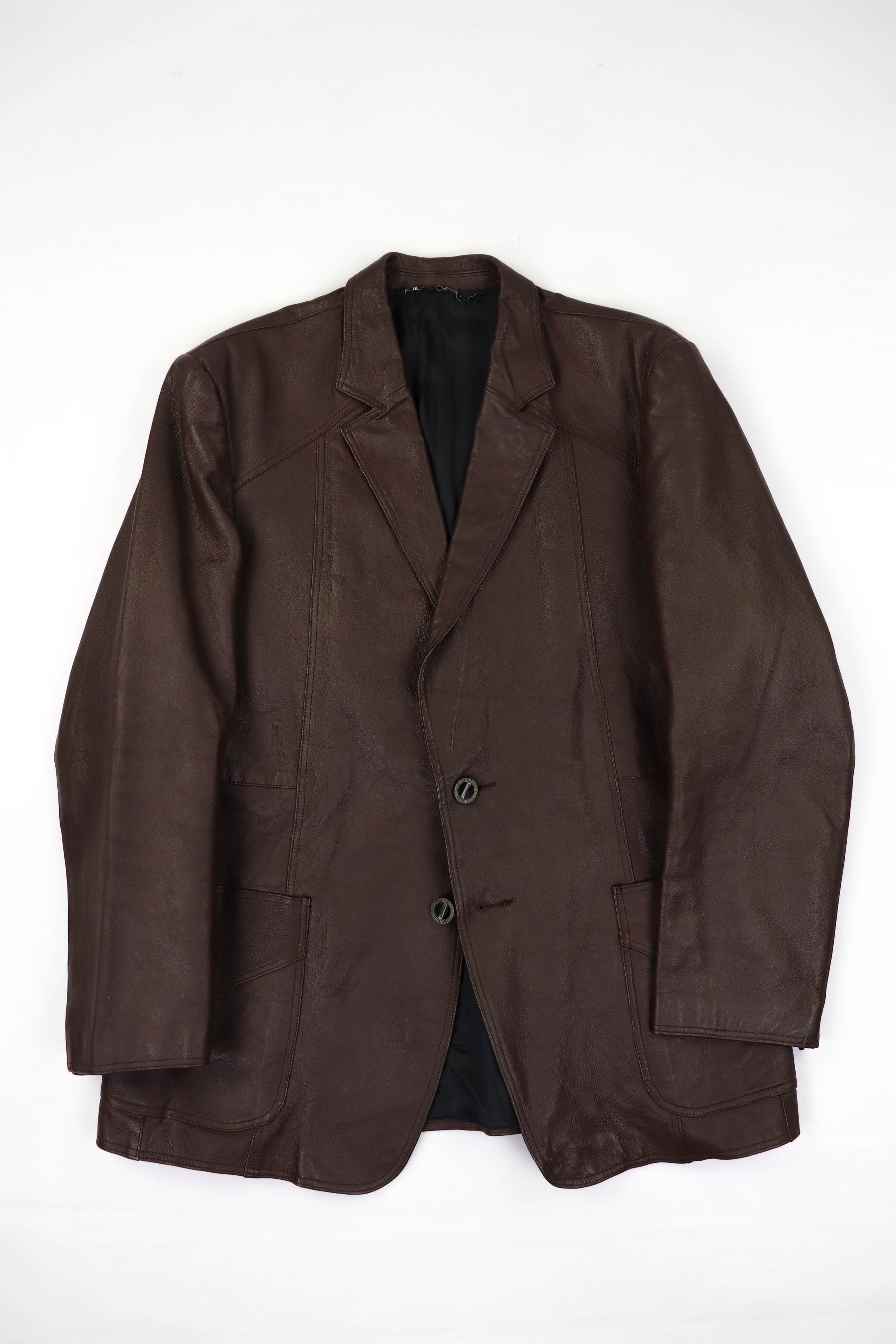 image of Vintage Ursr Ukrainian Made Ussr Era Brown Leather Blazer Jacket, Men's (Size Medium)