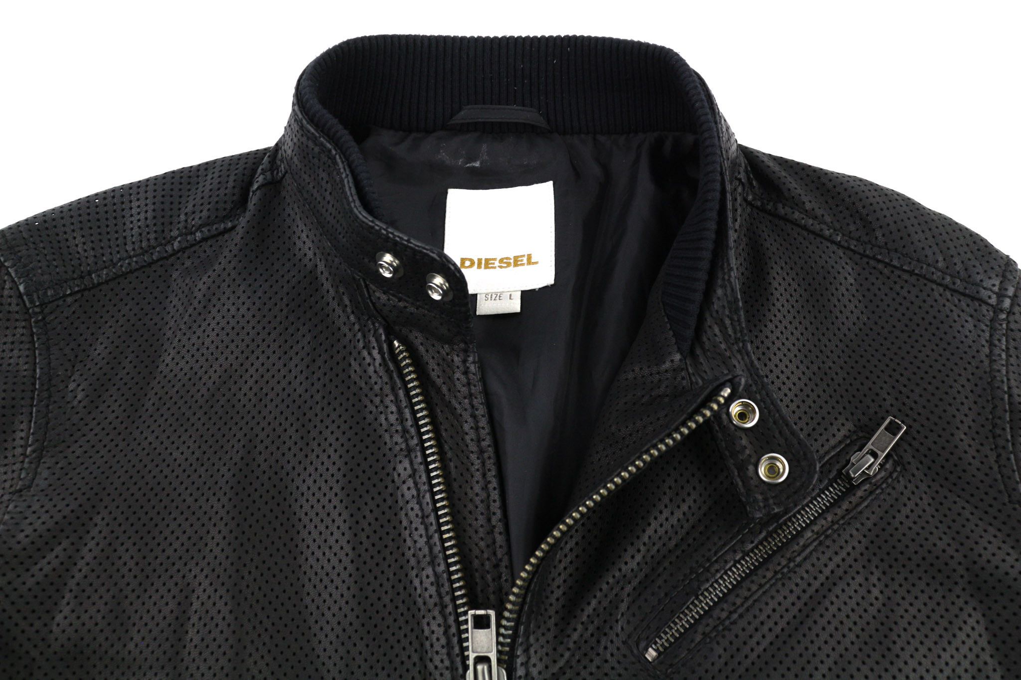 Diesel L Black Lambskin Leather Zip Band Neck Jacket 81730 Size US L / EU 52-54 / 3 - 5 Thumbnail