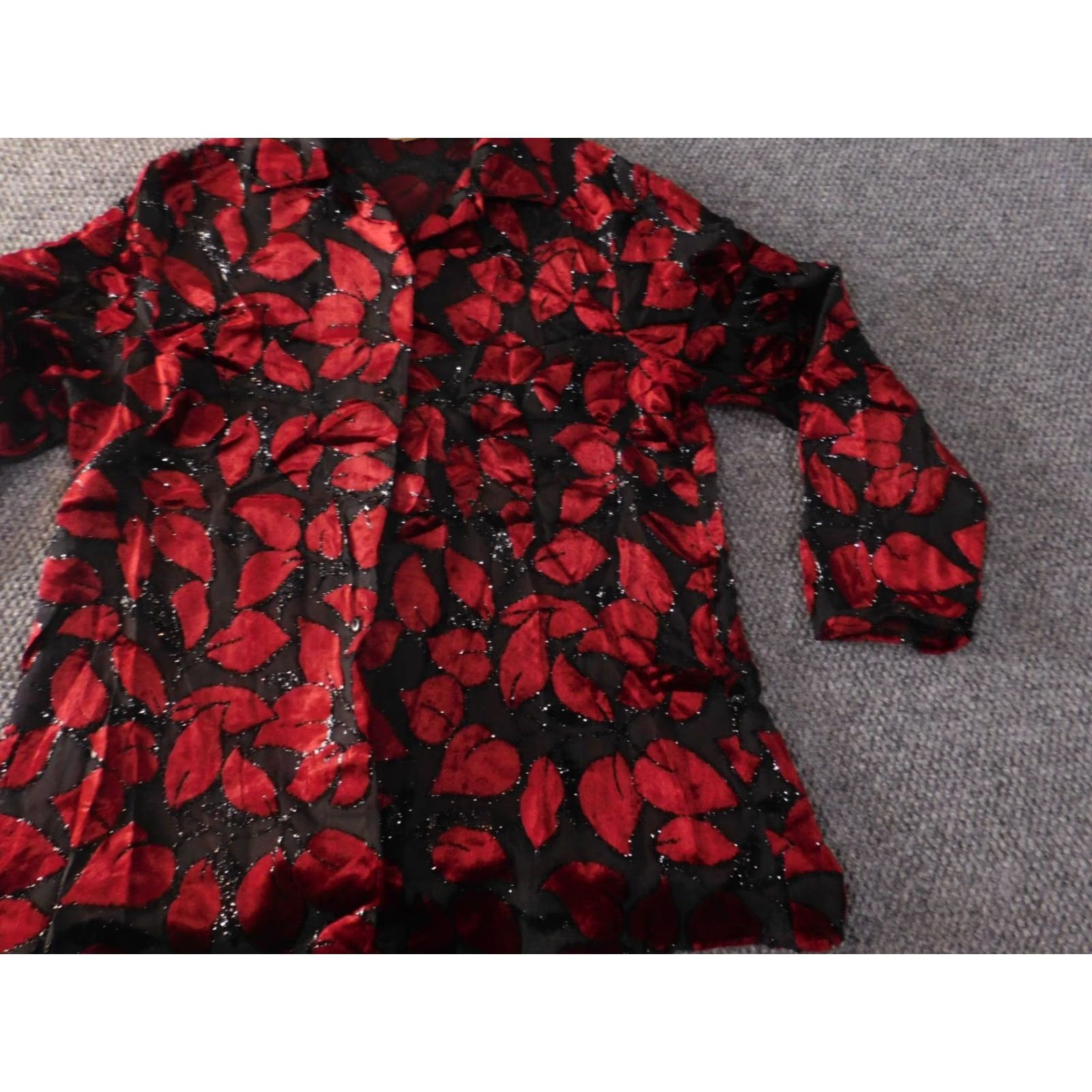 Vintage Miss California Blouse Womens XL Red Sheer Floral Button Down Collared Lightweight Polyester Rayon Casual Regular Size XL / US 12-14 / IT 48-50 - 3 Thumbnail