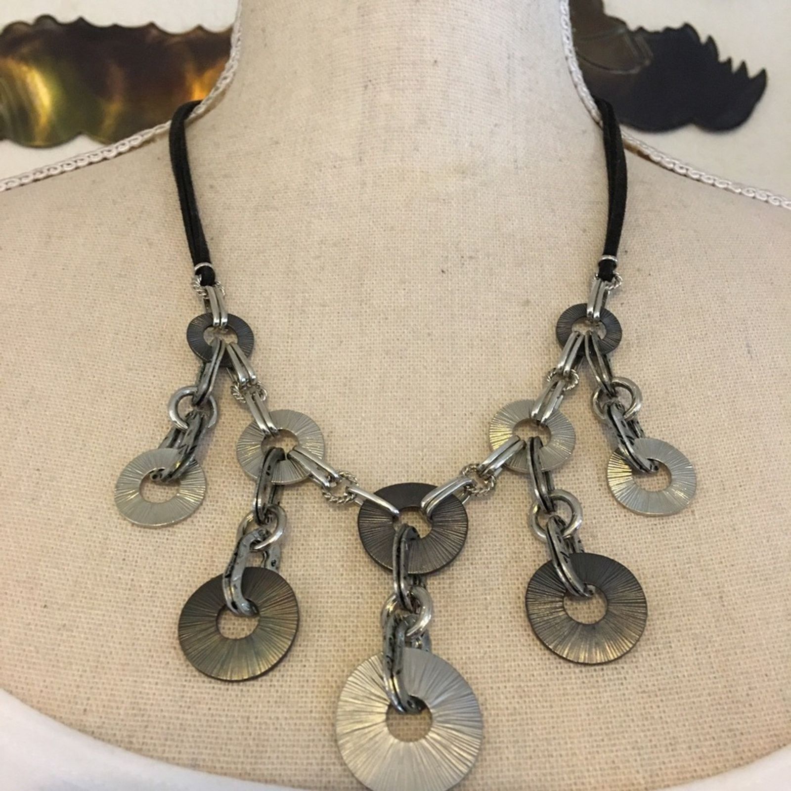 Jewelry Silver tone coin button corded necklace Size ONE SIZE - 1 Thumbnail