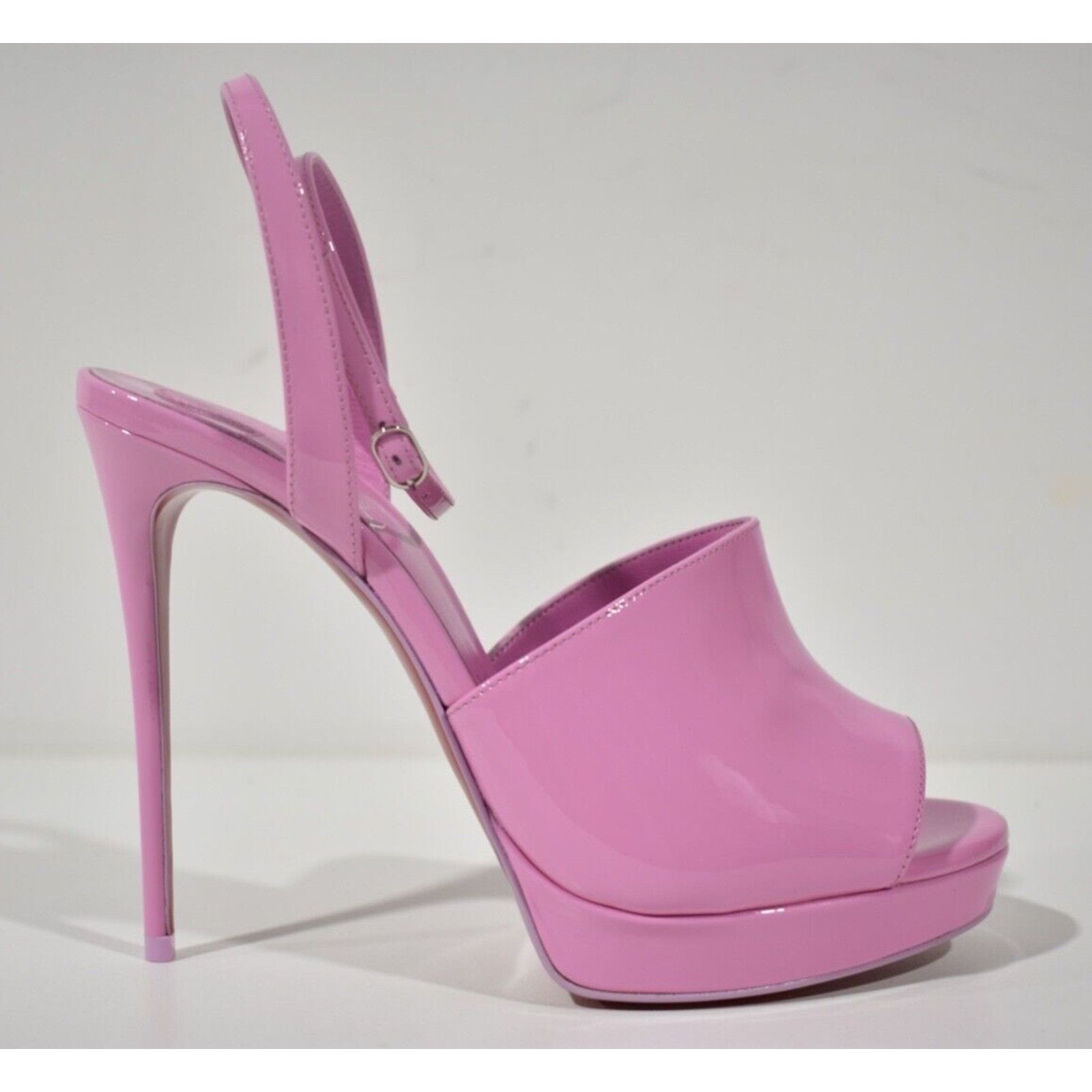 Christian Louboutin Miradona 120 Pink Patent Ankle Strap Sandal Heel Pump 38 Size US 8 / IT 38 - 2 Thumbnail
