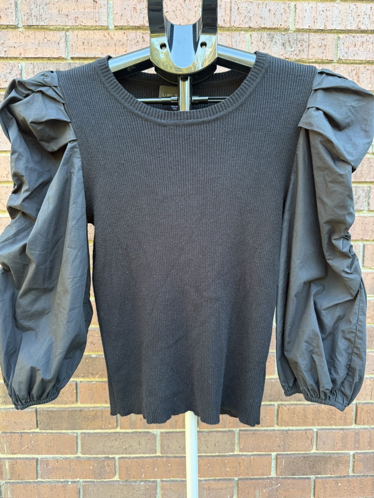 Other Lucy Paris Barra Mixed Knit Puff Sleeve Sweater Blouse Black Size M / US 6-8 / IT 42-44 - 2 Thumbnail