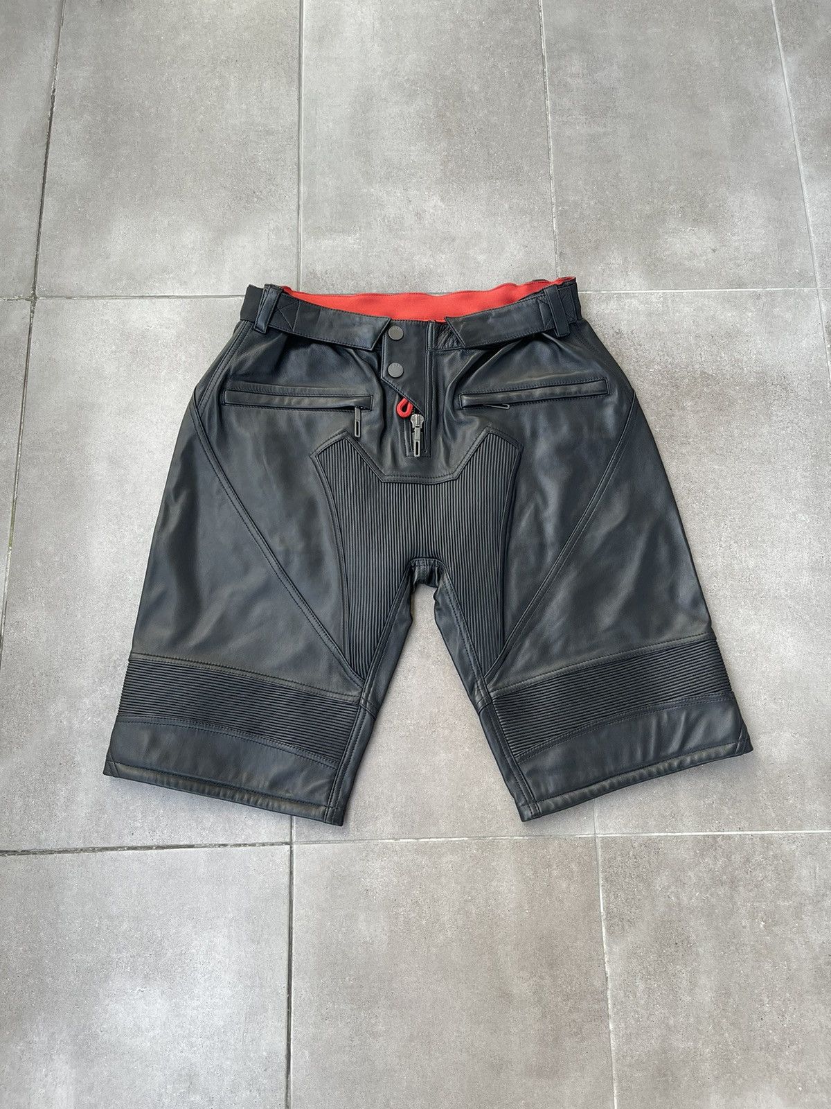 image of Ss22 !ds! 032C Biker Black Leather Shorts, Men's