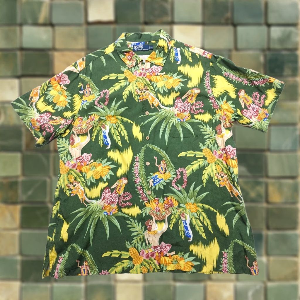 Polo Ralph Lauren VTG Polo Ralph Lauren Hawaiian Shirt Mens XL Floral Print Button-Up Short Sleeve Green 60s 70s Tropical Size US XL / EU 56 / 4 - 1 Thumbnail