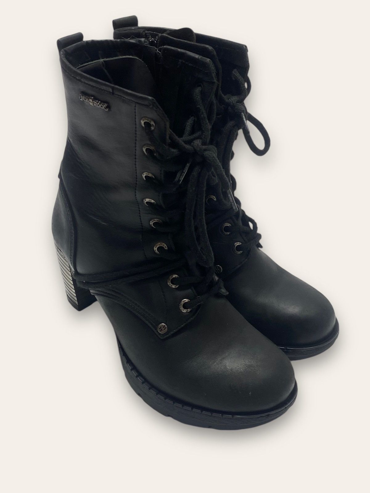New Rock Vintage NEW ROCK Heels High Top Leather Skin Black Boots Size US 10 / IT 40 - 2 Thumbnail