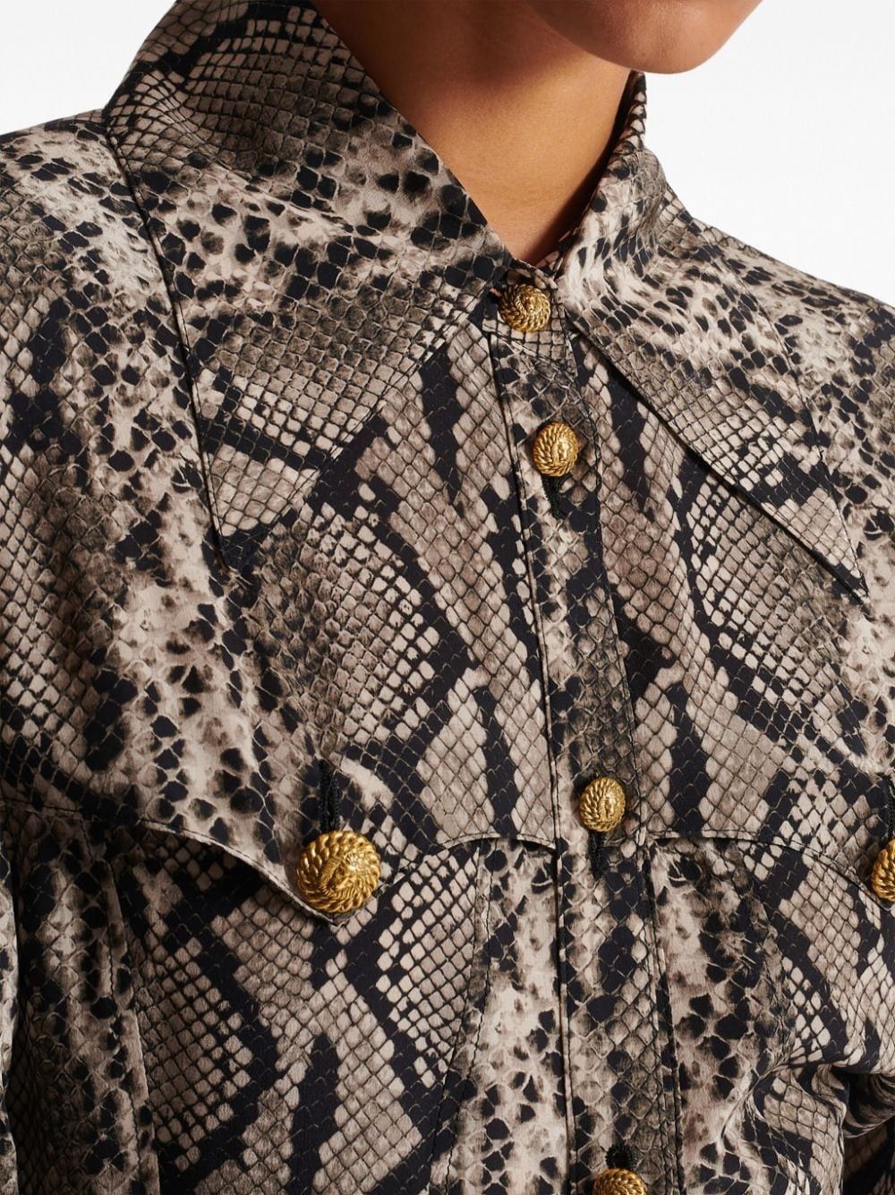 Balmain o1s1wg110825 Snake Print Maxi Shirt Dress in Brown/Beige Size XL / US 12-14 / IT 48-50 - 7 Thumbnail