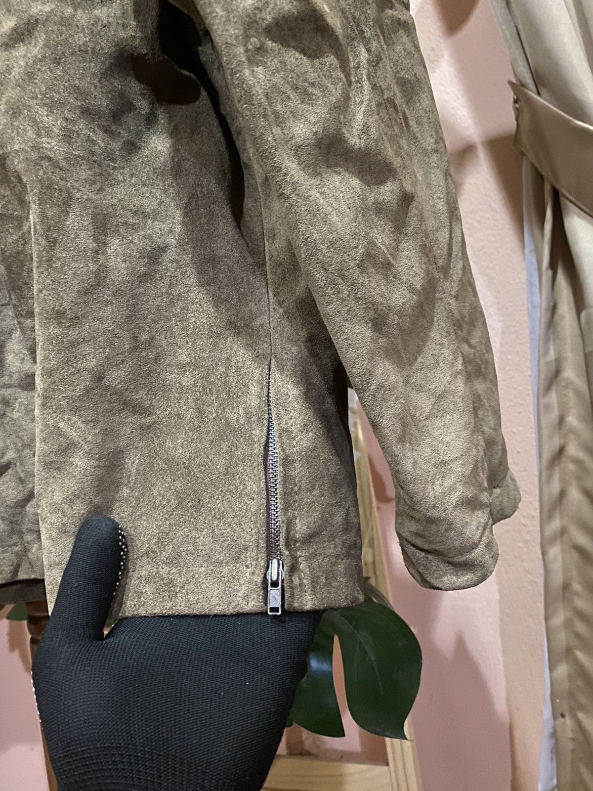 Pull & Bear Vintage Pull & Bear Olive Green Suede Leather Jacket Size US L / EU 52-54 / 3 - 12 Thumbnail