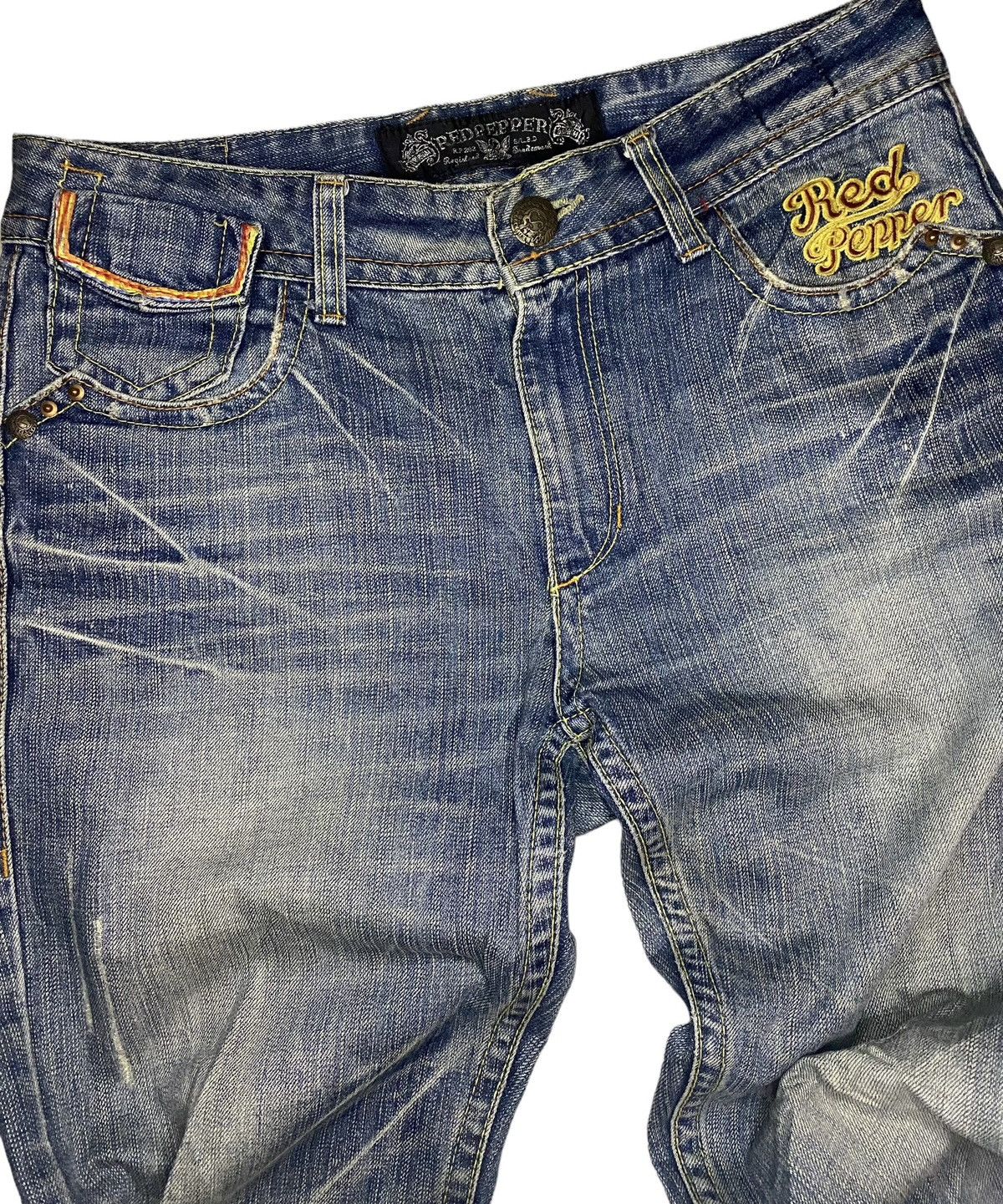 If Six Was Nine × Japanese Brand × Le Grande Bleu (L.G.B.) Vintage Red Pepper Flared Jean Distressed Size US 33 - 3 Thumbnail