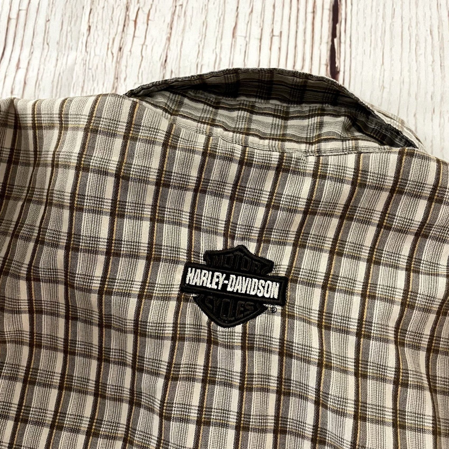 Harley Davidson Harley-Davidson Short Sleeve Plaid Button-Up Shirt Mens M Brown Size US M / EU 48-50 / 2 - 6 Thumbnail